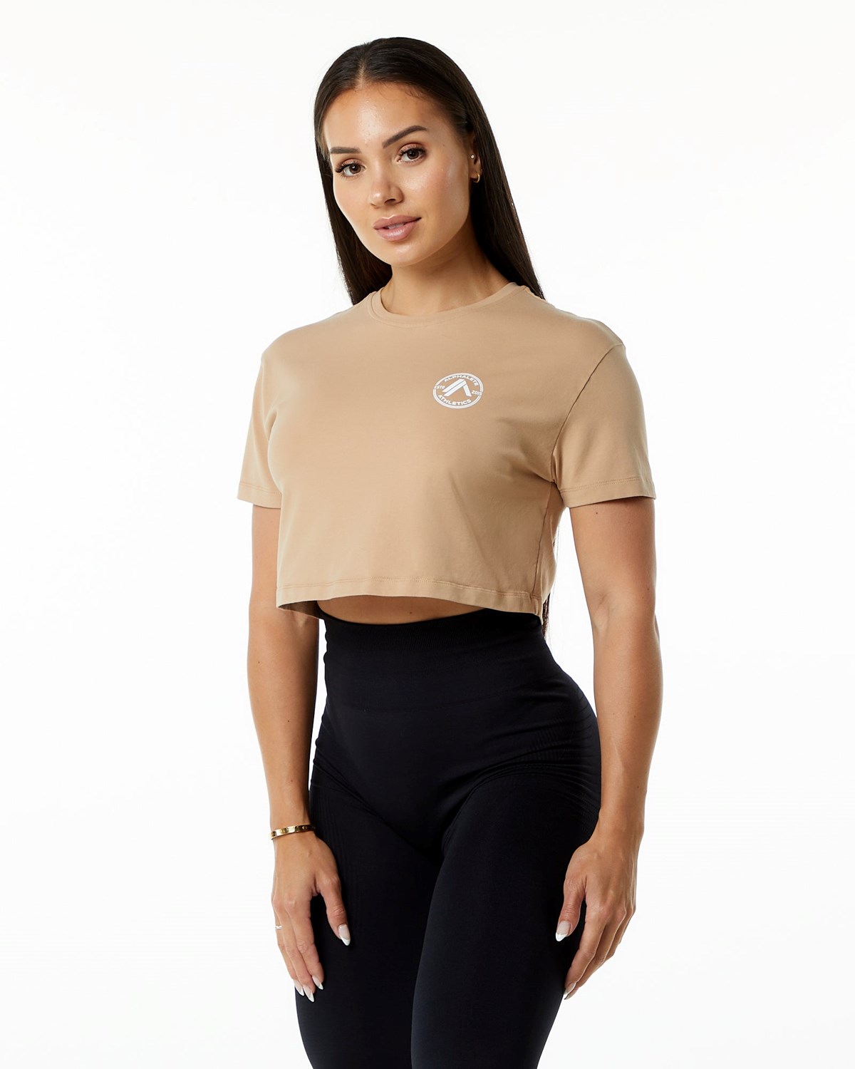 Alphalete Fitted Performance Kort Sleeve Crop Taupe | ABTZW8036