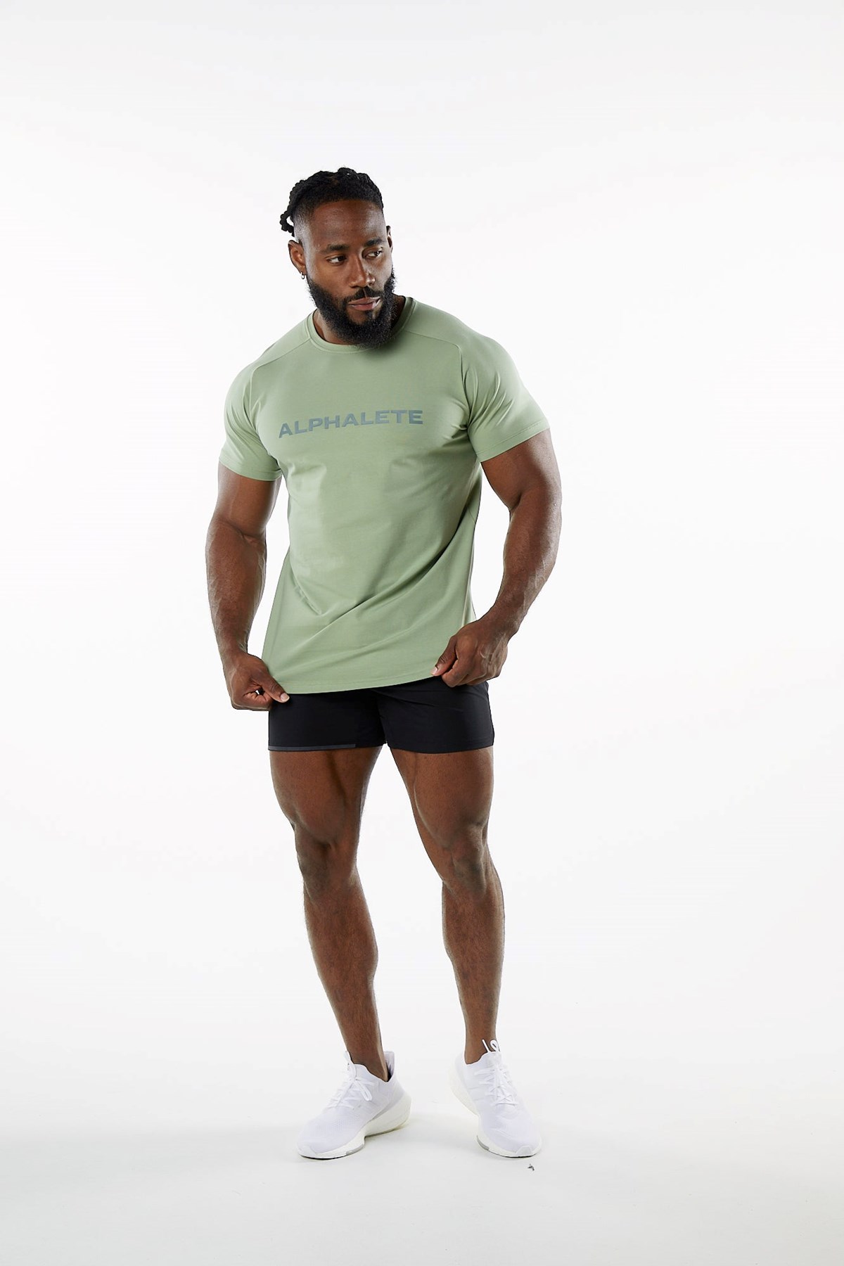 Alphalete Fitted Performance Kort Sleeve Sage | AQVXK9830