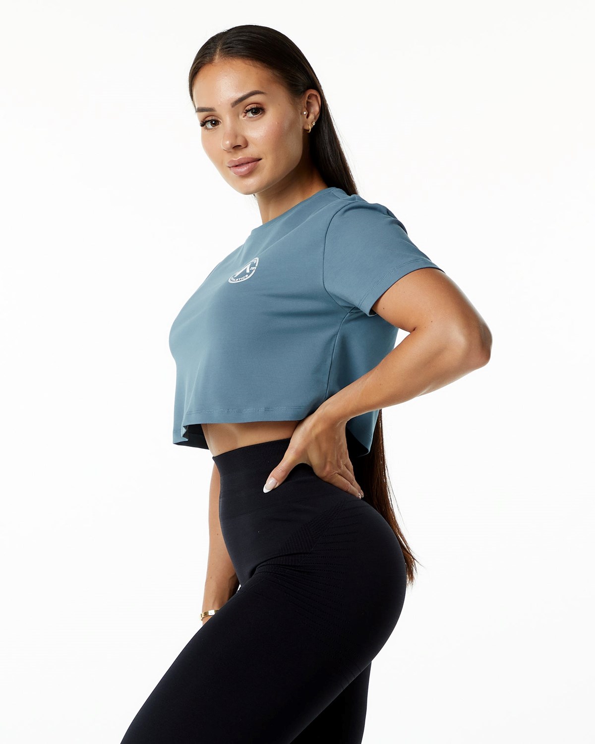 Alphalete Fitted Performance Kort Sleeve Crop Blå | FEOCH9764