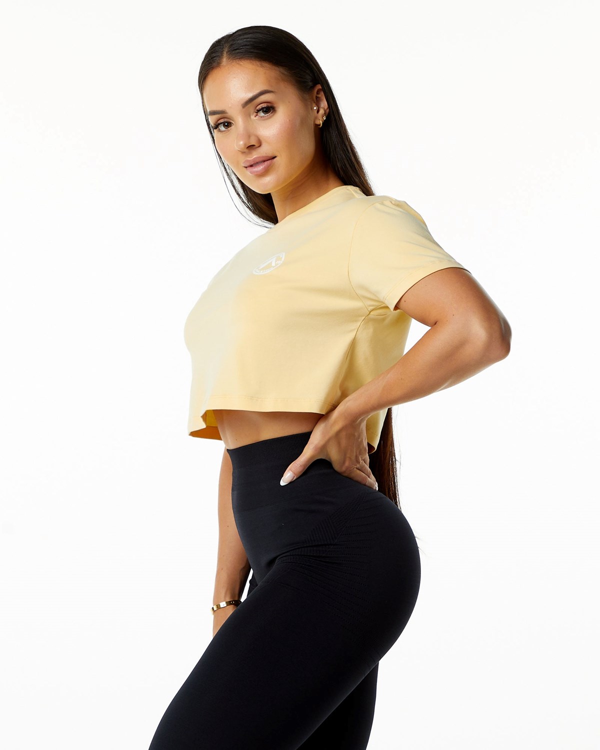 Alphalete Fitted Performance Kort Sleeve Crop Daffodil | LZCOQ6149