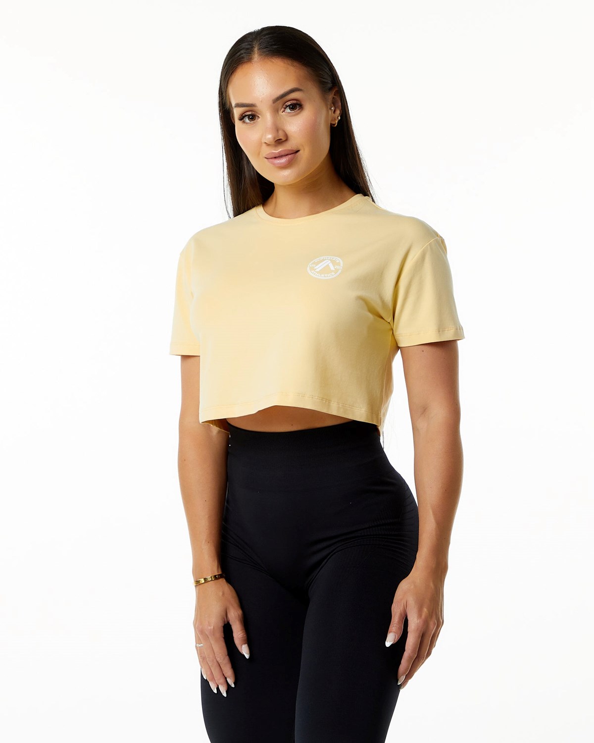 Alphalete Fitted Performance Kort Sleeve Crop Daffodil | LZCOQ6149