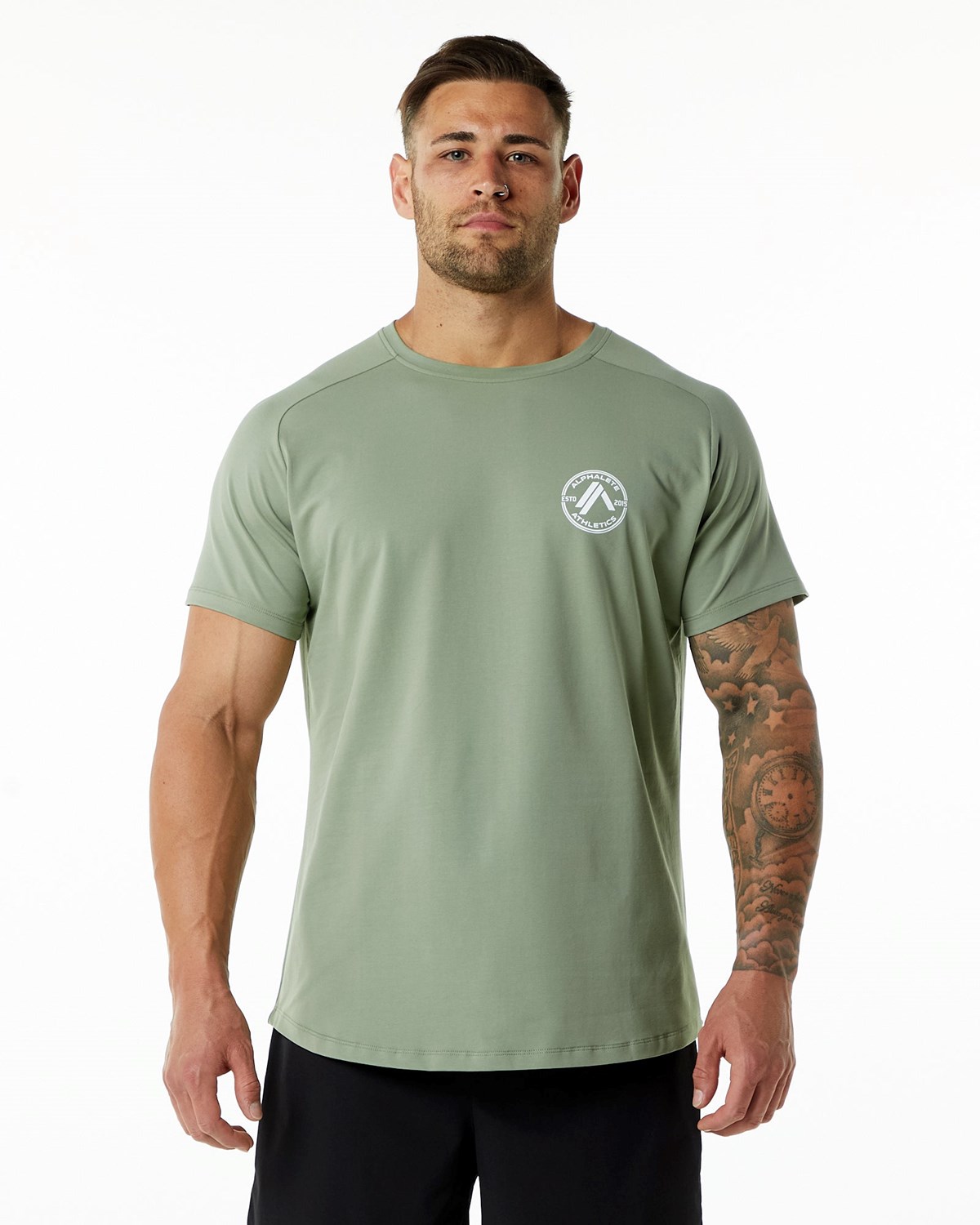 Alphalete Fitted Performance Kort Sleeve Sage | PCNKD9482