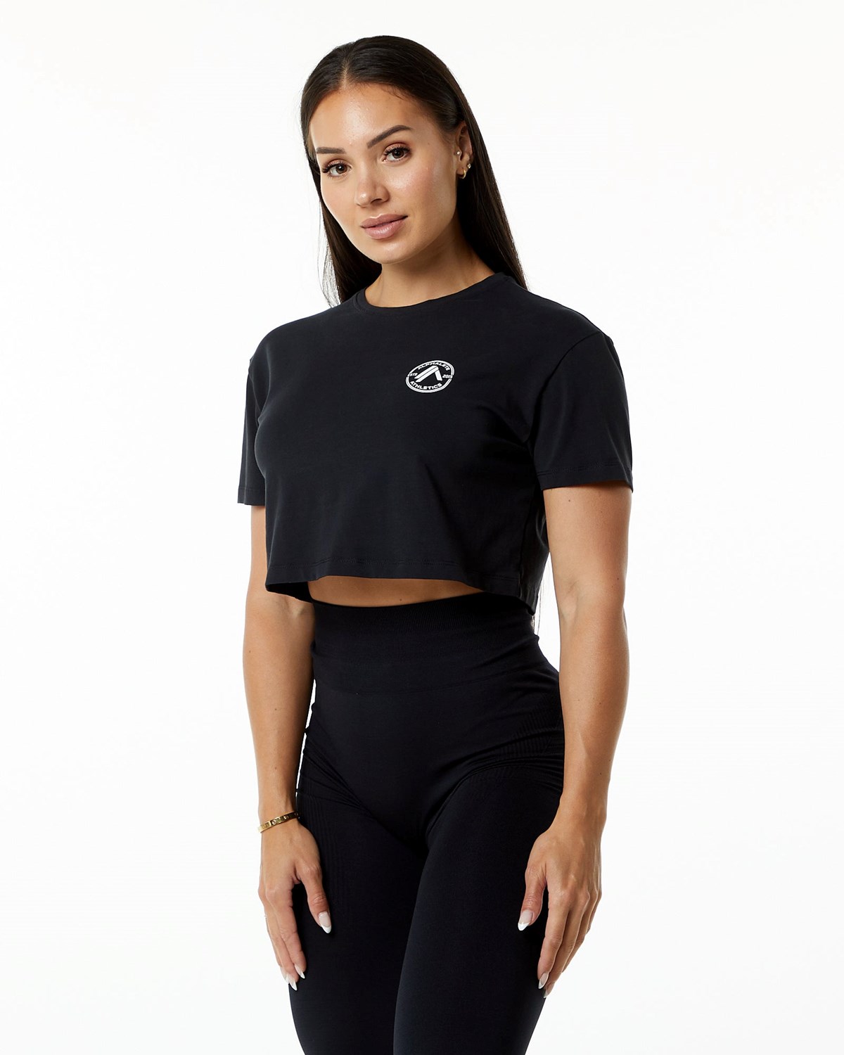 Alphalete Fitted Performance Kort Sleeve Crop Sort | XCWAR4789