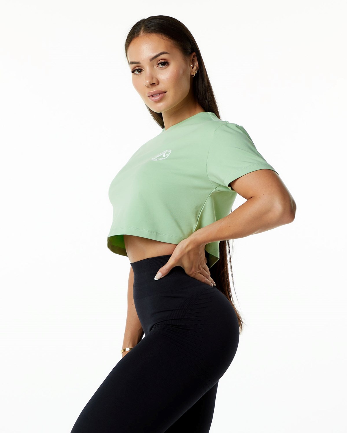 Alphalete Fitted Performance Kort Sleeve Crop Pistachio | XDLRA6271