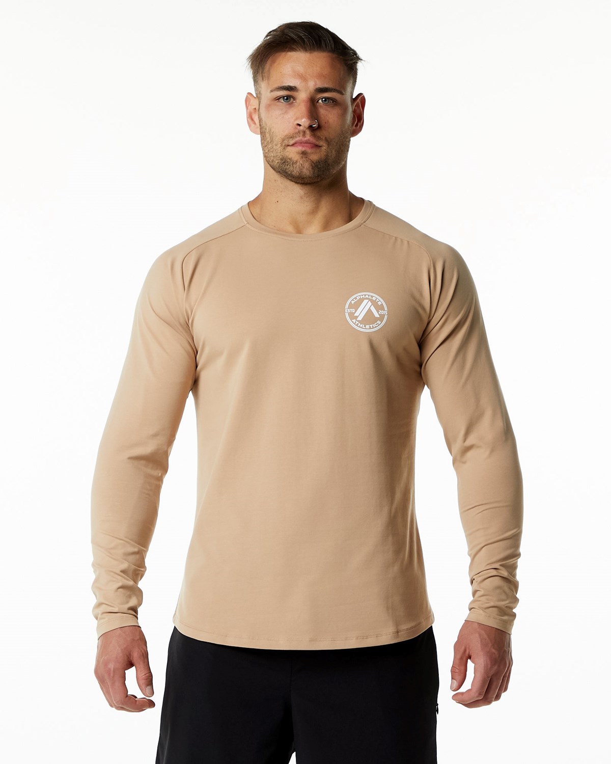 Alphalete Fitted Performance Long Sleeve Taupe | RBDHP5714