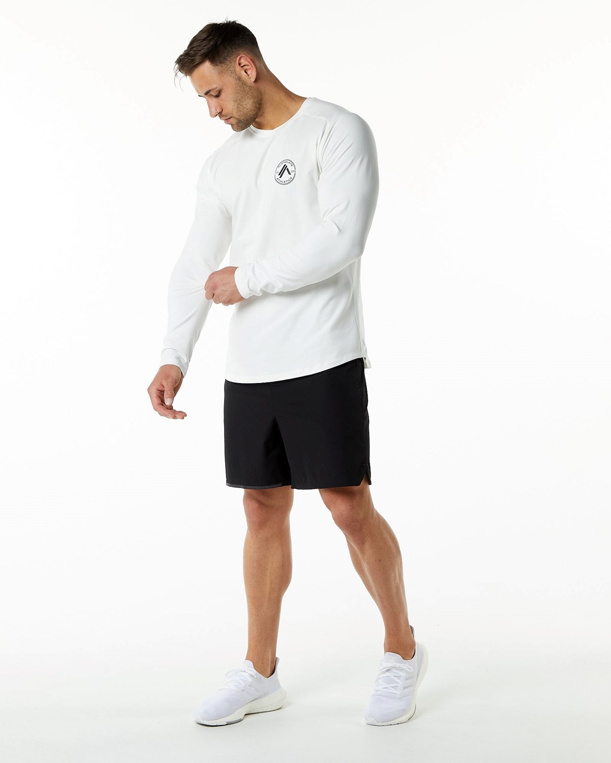 Alphalete Fitted Performance Long Sleeve Hvide | RCMKH4706