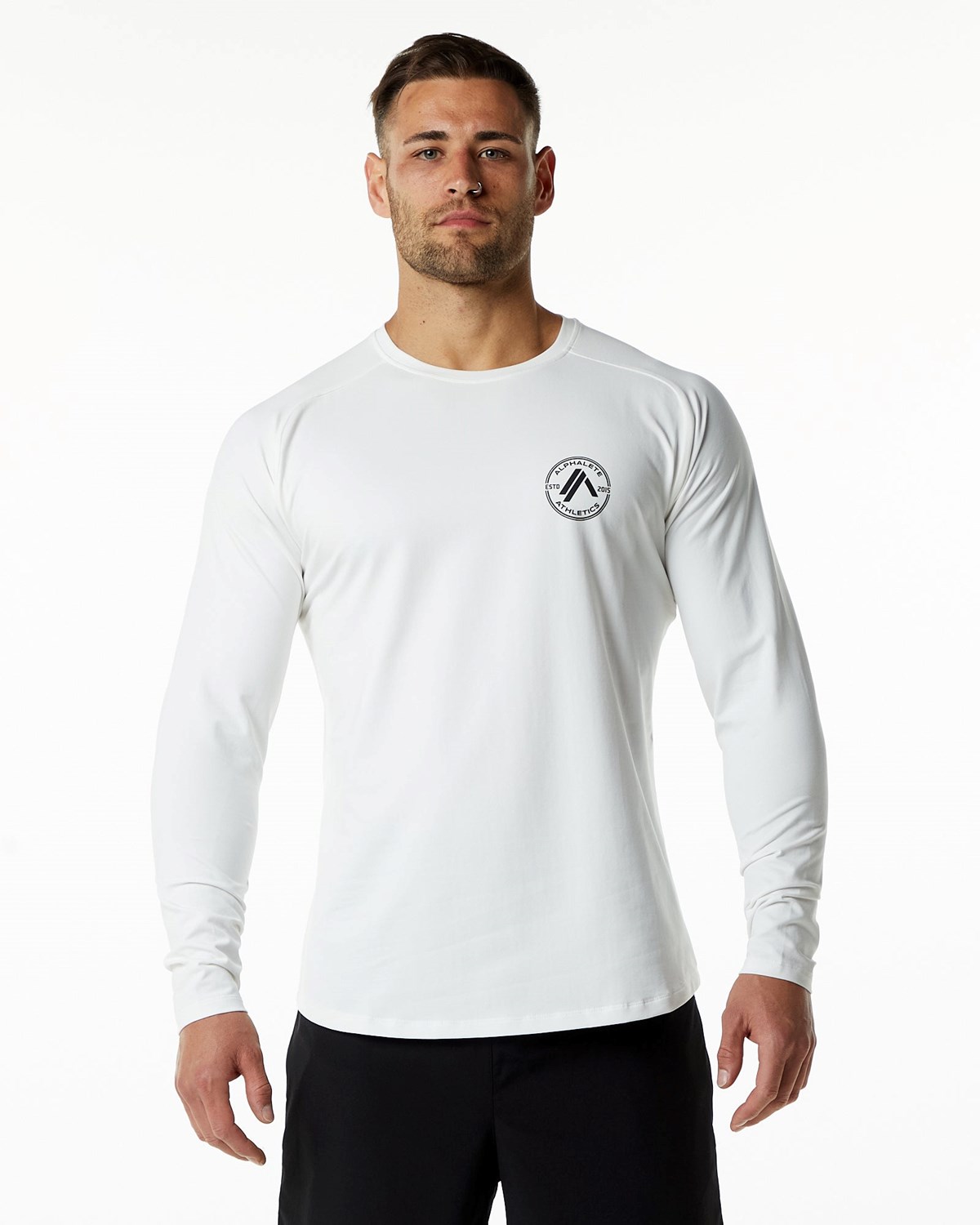 Alphalete Fitted Performance Long Sleeve Hvide | RCMKH4706