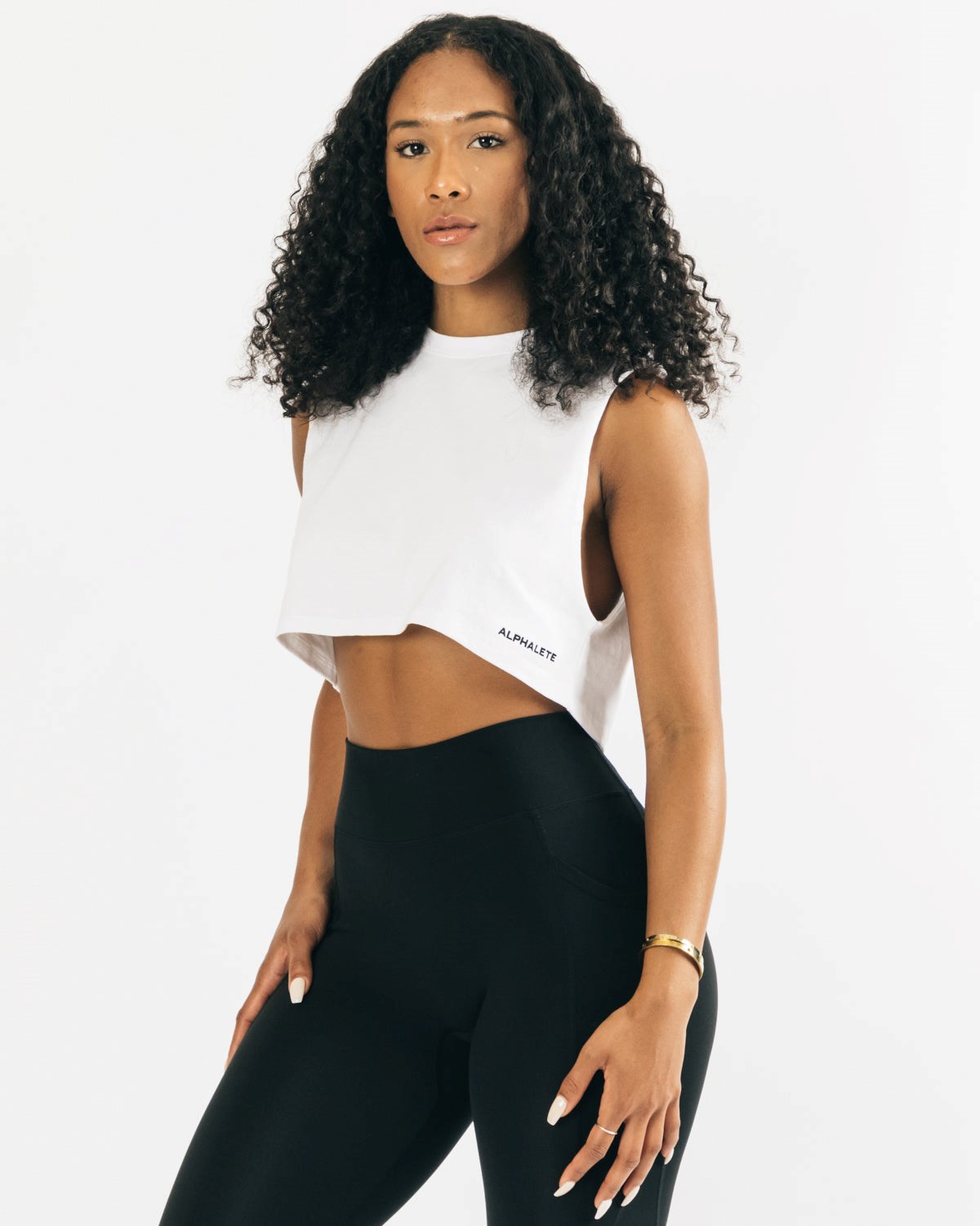 Alphalete Heavy Bomulds Cropped Cutoff Hvide | GXLOS7596