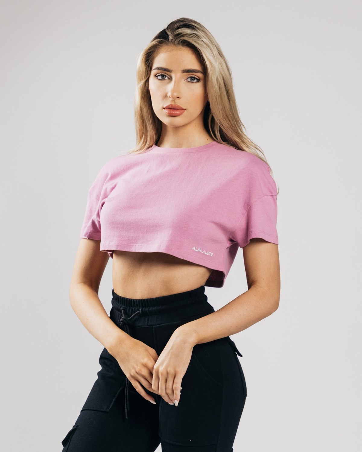 Alphalete Heavy Bomulds Dropped Shoulder Crop Lyserød | CBZJK0364