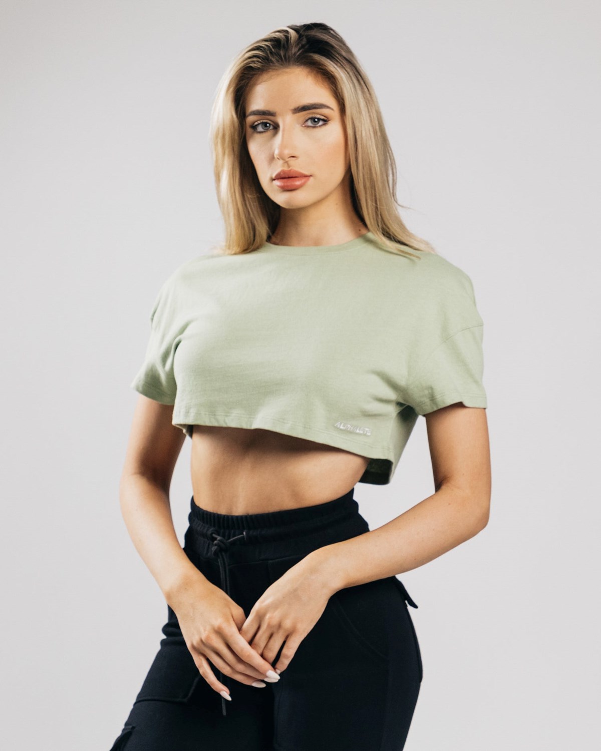 Alphalete Heavy Bomulds Dropped Shoulder Crop Matcha | JLRPO8530