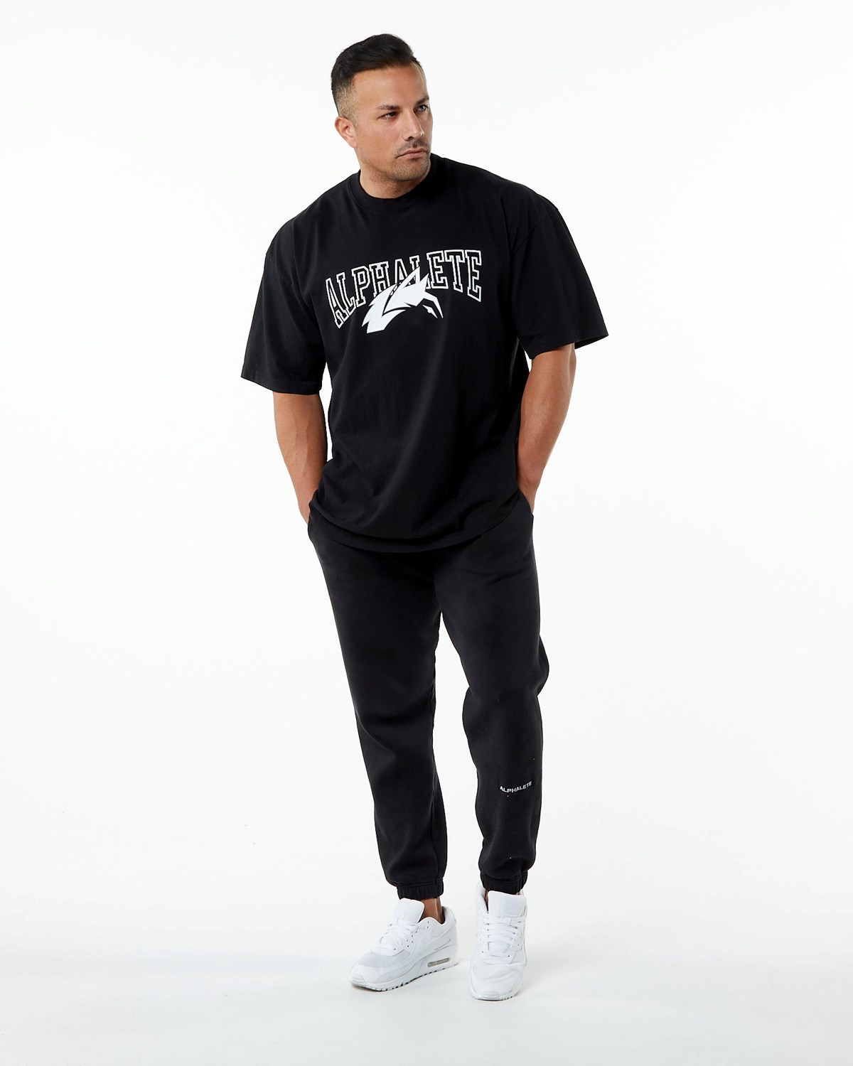 Alphalete Heavyweight Oversized Tee Black/White | IKSQB4958