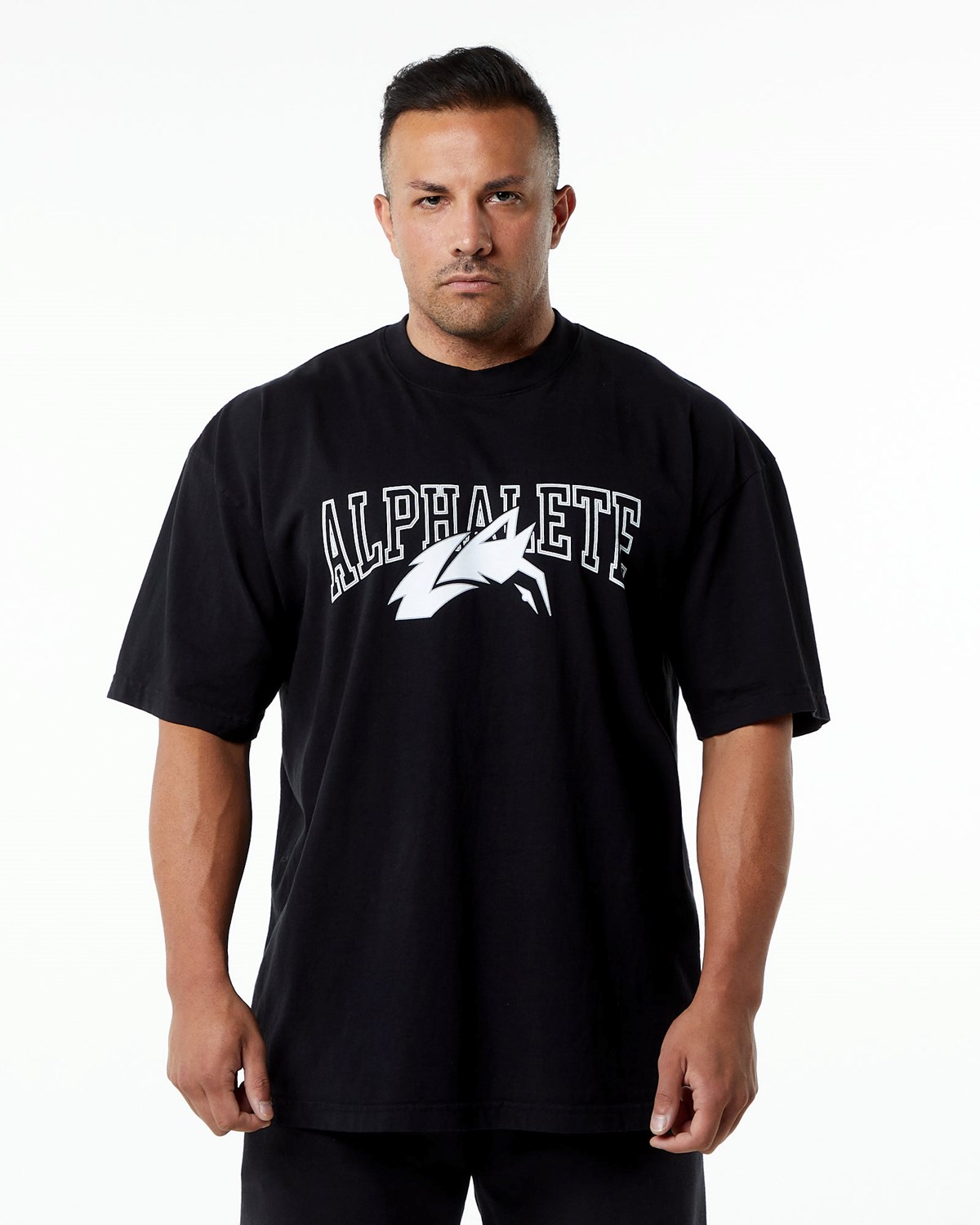 Alphalete Heavyweight Oversized Tee Black/White | IKSQB4958