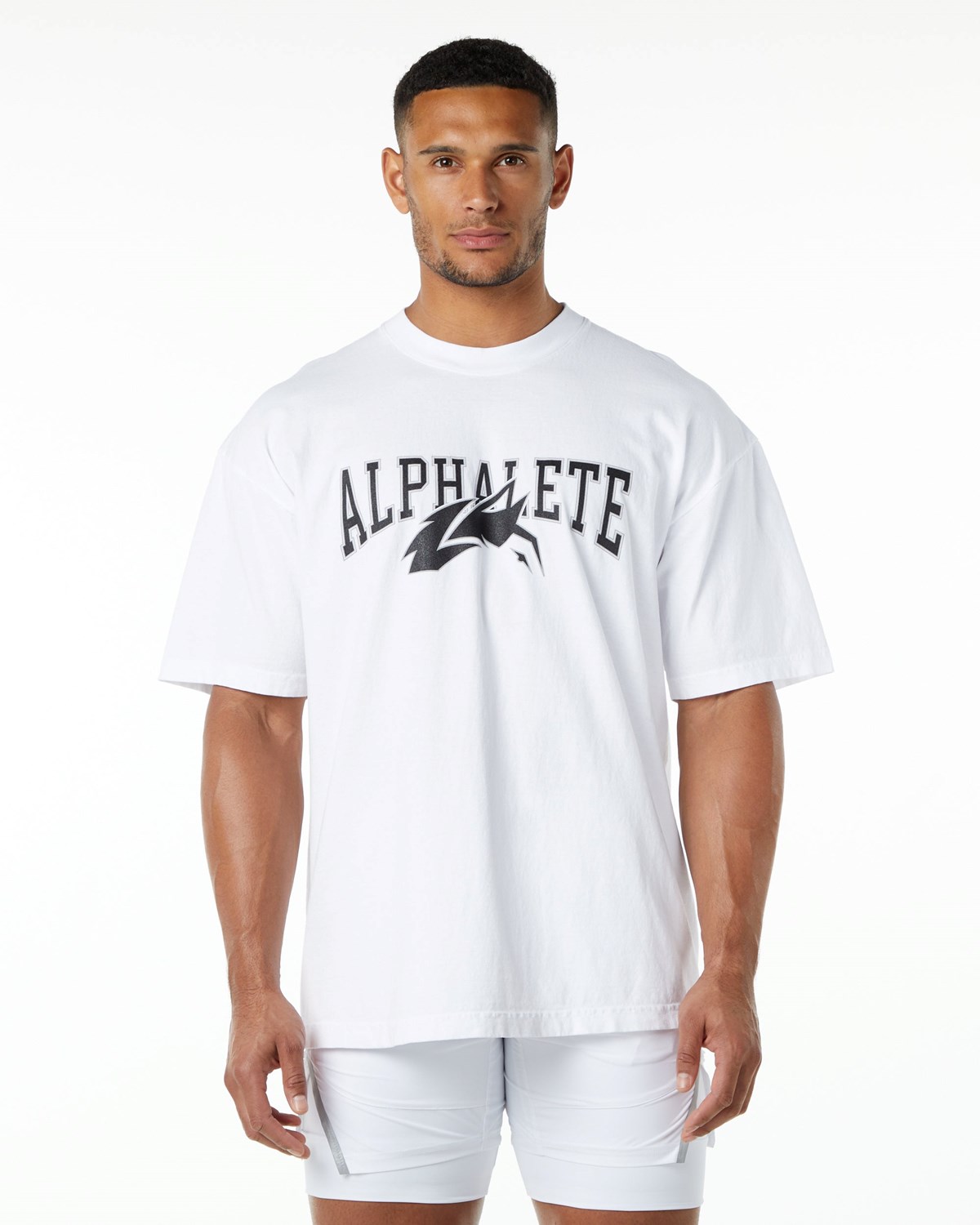 Alphalete Heavyweight Oversized Tee Hvide Sort | SMFIJ2384