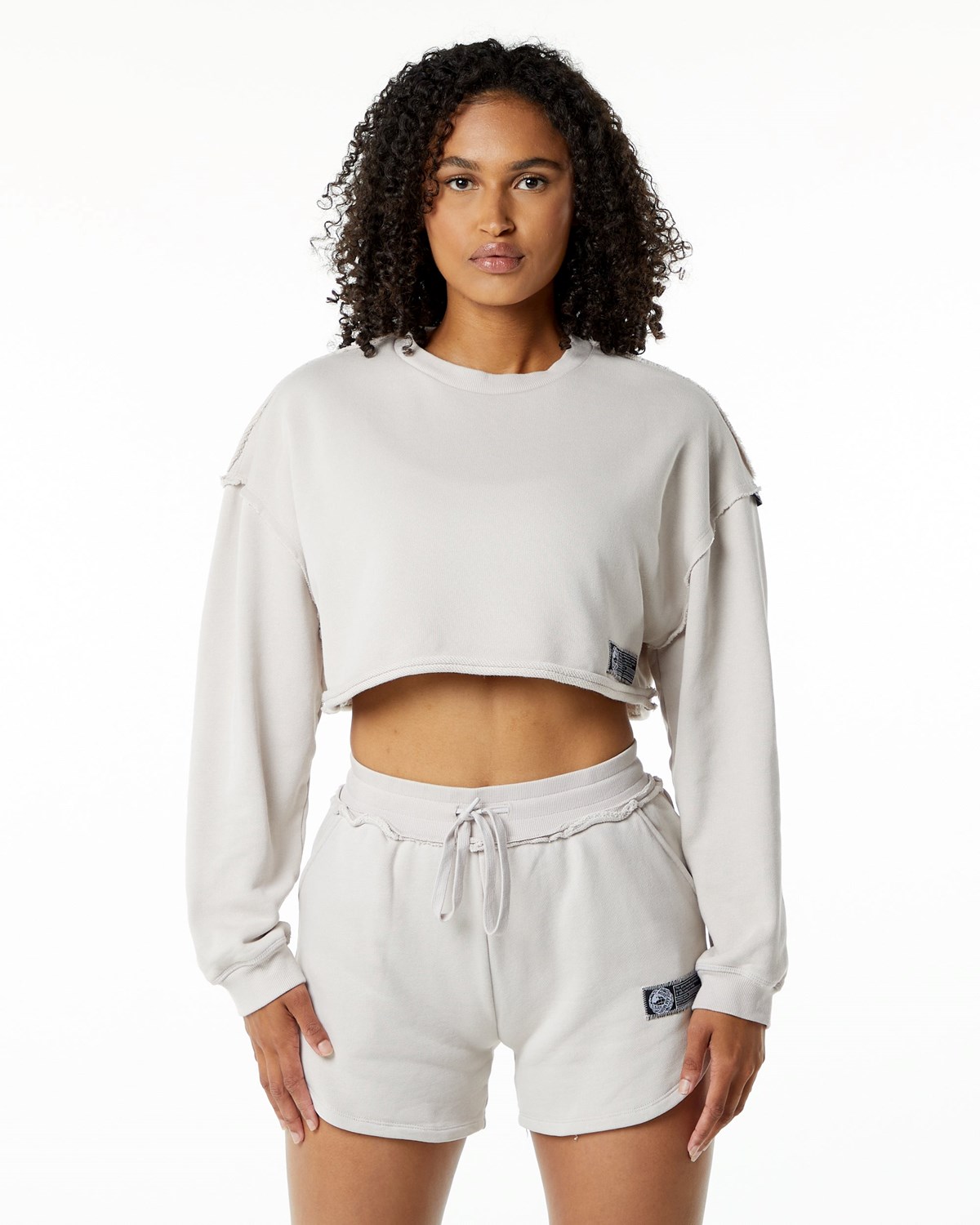 Alphalete Heavyweight Washed Terry Crop Pullover Moonstone | FSAMY8354