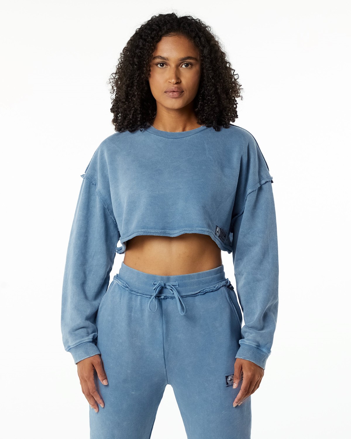 Alphalete Heavyweight Washed Terry Crop Pullover Blå | HVAGE8309