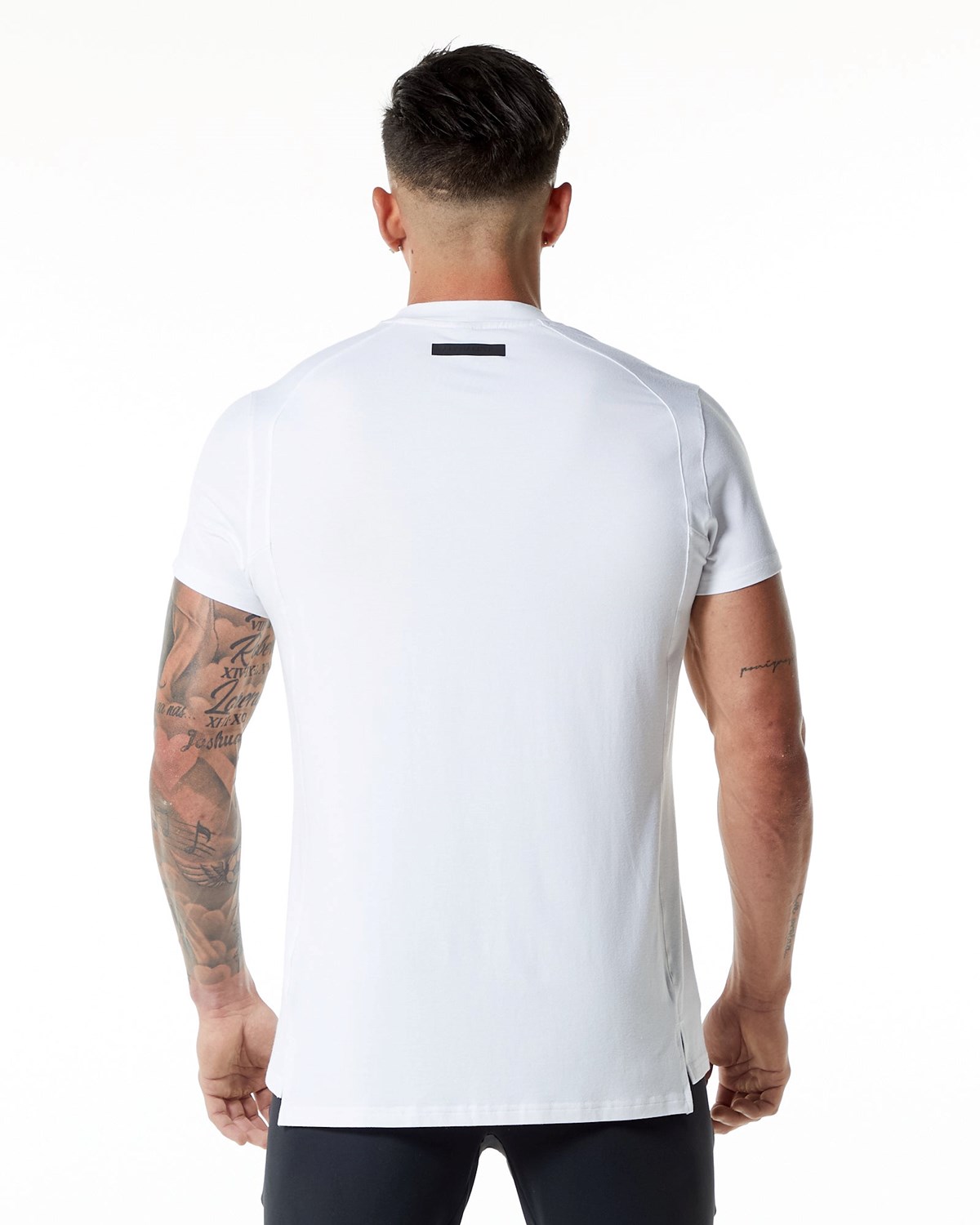 Alphalete High-Neck Premium Kort Sleeve Tee Hvide | DRJQT3795