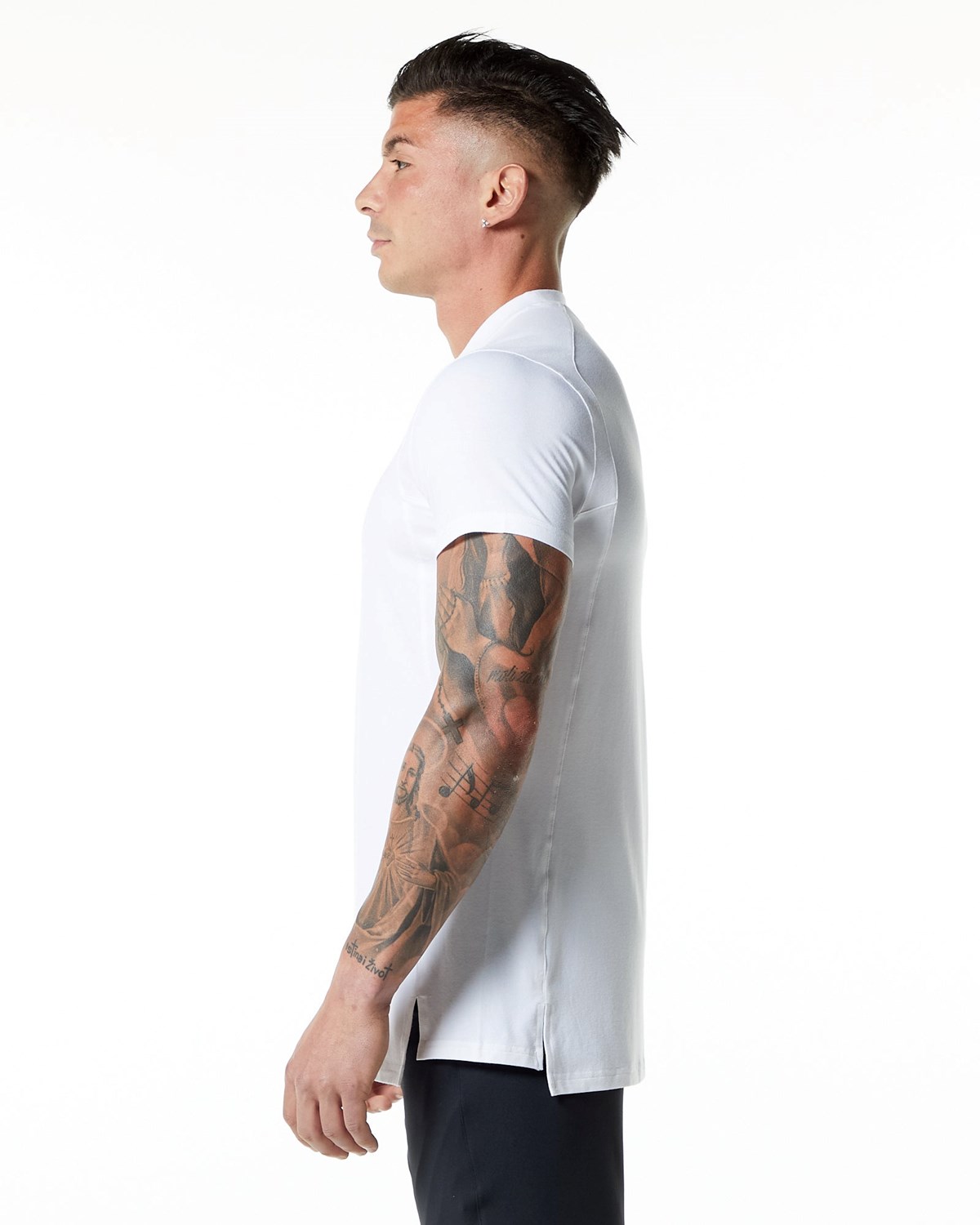 Alphalete High-Neck Premium Kort Sleeve Tee Hvide | DRJQT3795