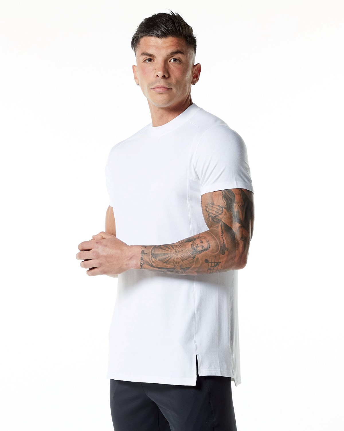 Alphalete High-Neck Premium Kort Sleeve Tee Hvide | DRJQT3795