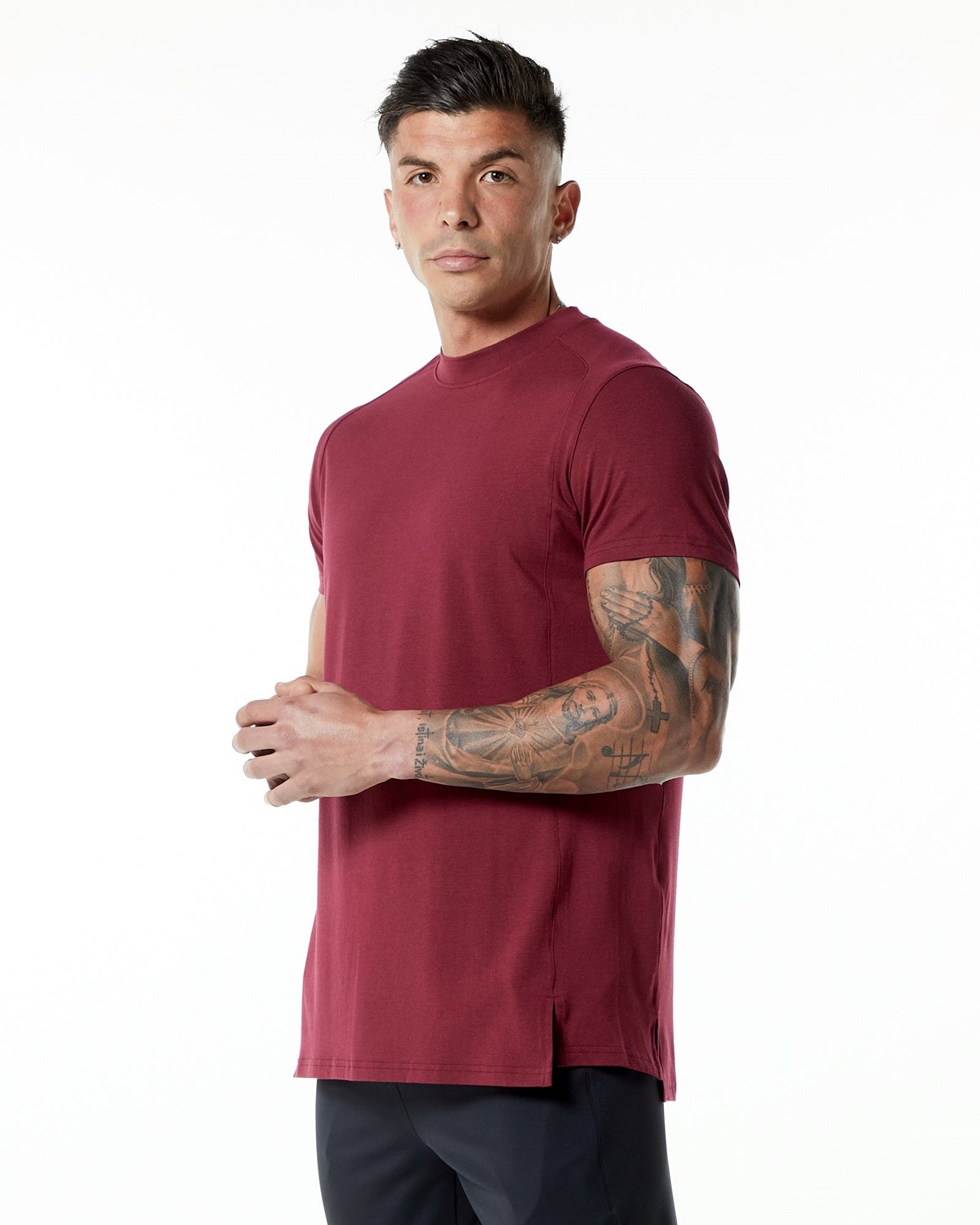 Alphalete High-Neck Premium Kort Sleeve Tee Rød | ICYBX8209