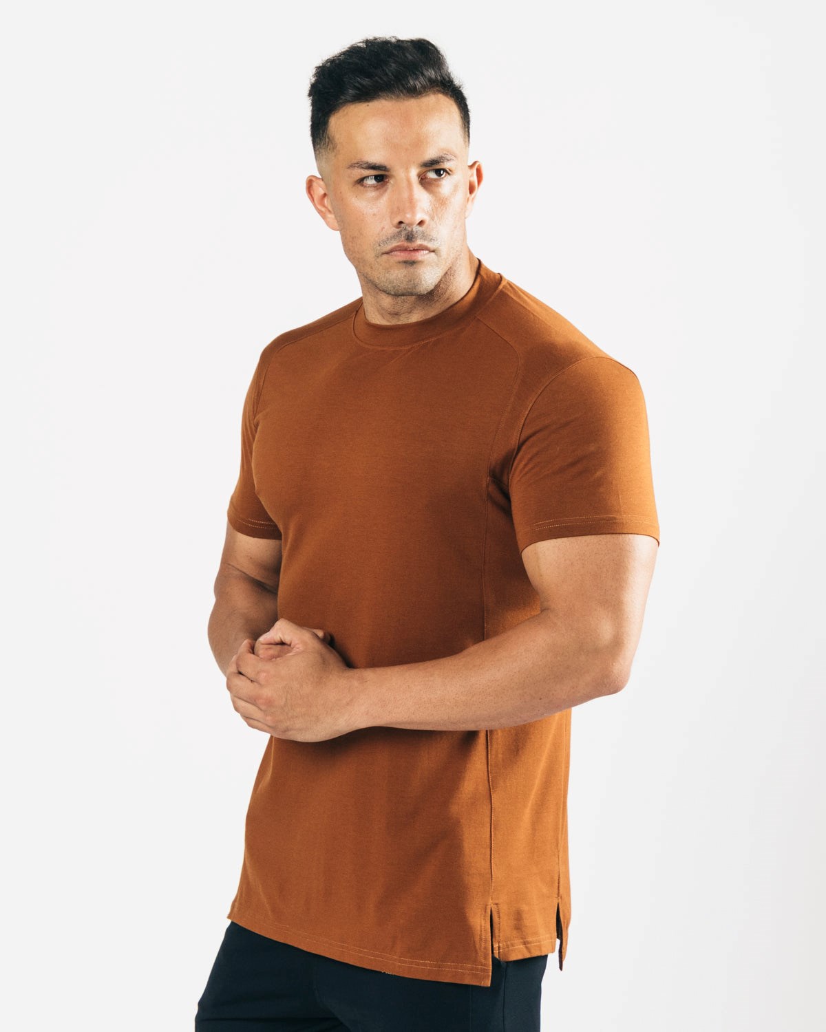 Alphalete High-Neck Premium Kort Sleeve Mahogany | OQNJG7802