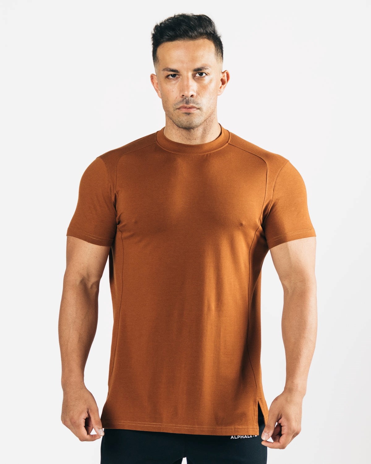 Alphalete High-Neck Premium Kort Sleeve Mahogany | OQNJG7802