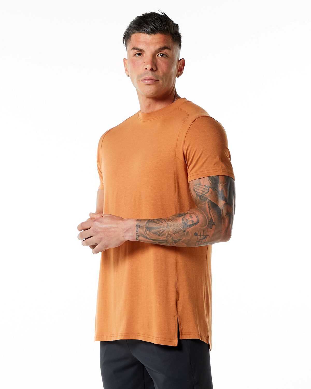 Alphalete High-Neck Premium Kort Sleeve Tee Camel | SHZPL7492