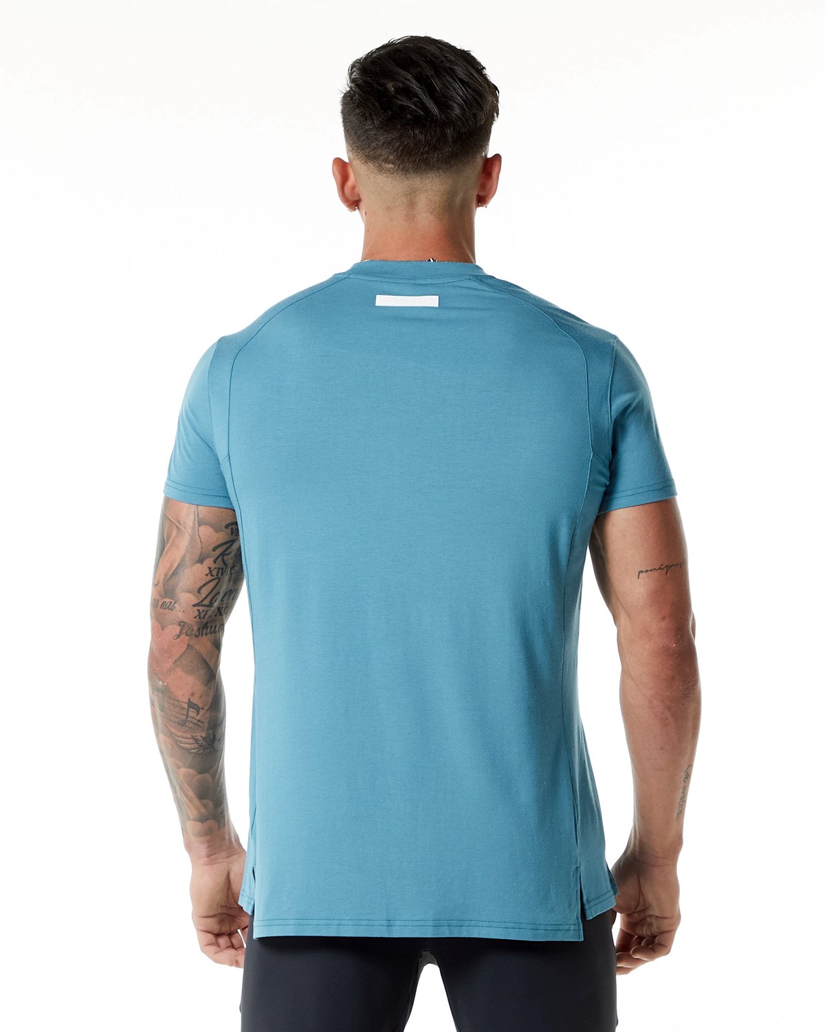 Alphalete High-Neck Premium Kort Sleeve Tee Blå | SNLIY6813