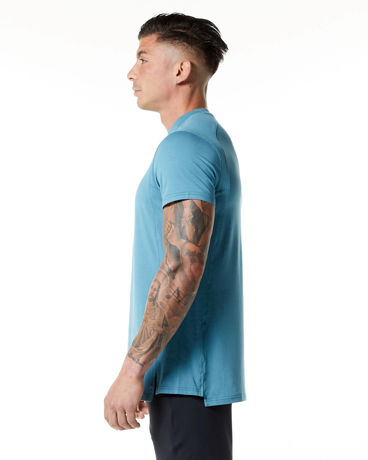 Alphalete High-Neck Premium Kort Sleeve Tee Blå | SNLIY6813