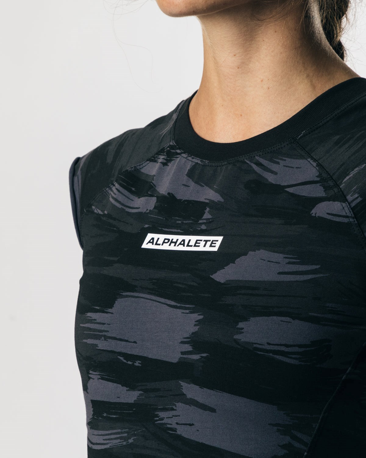 Alphalete High Performance Kort Sleeve Crop Tee Sort Camo | YJRVH9437