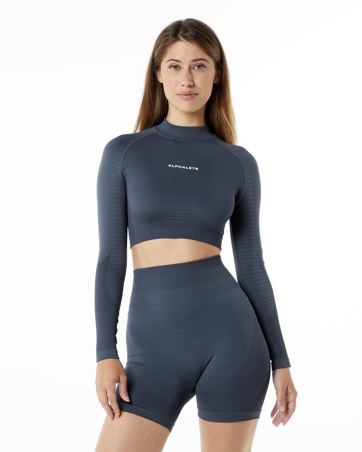 Alphalete High Performance Seamless Long Sleeve Tee Carbon | FTCSW9578