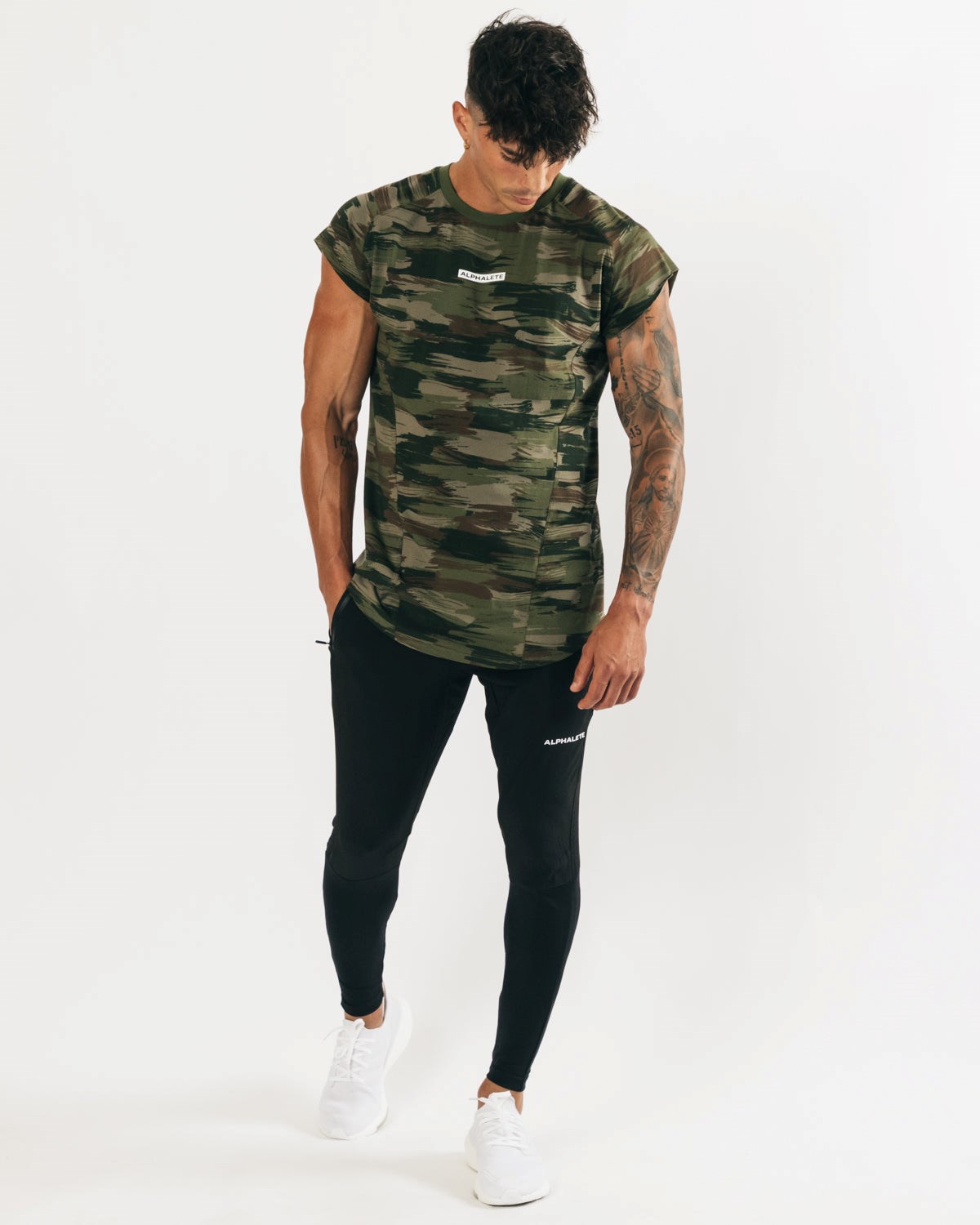 Alphalete High Performance Uden Ærmer Tee Olivengrøn Camo | CNYZO1307