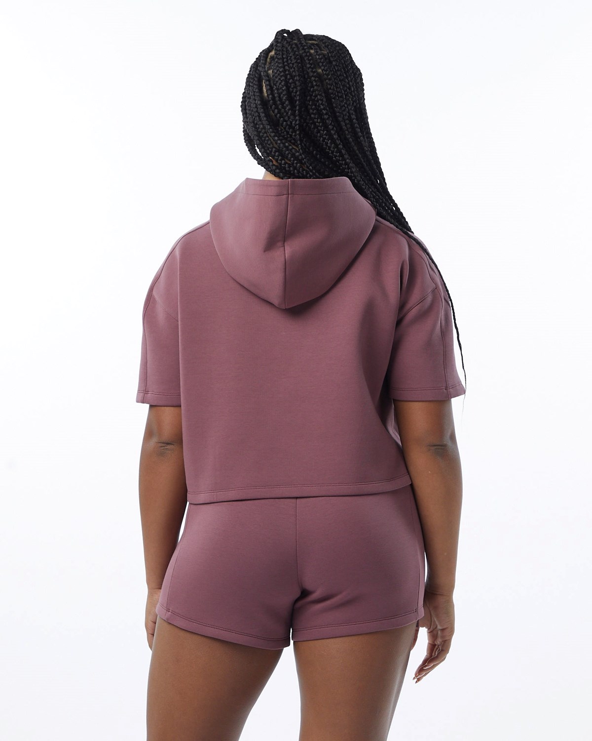 Alphalete Interlock Knit Crop Hoodie Mauve | BWJTL8309