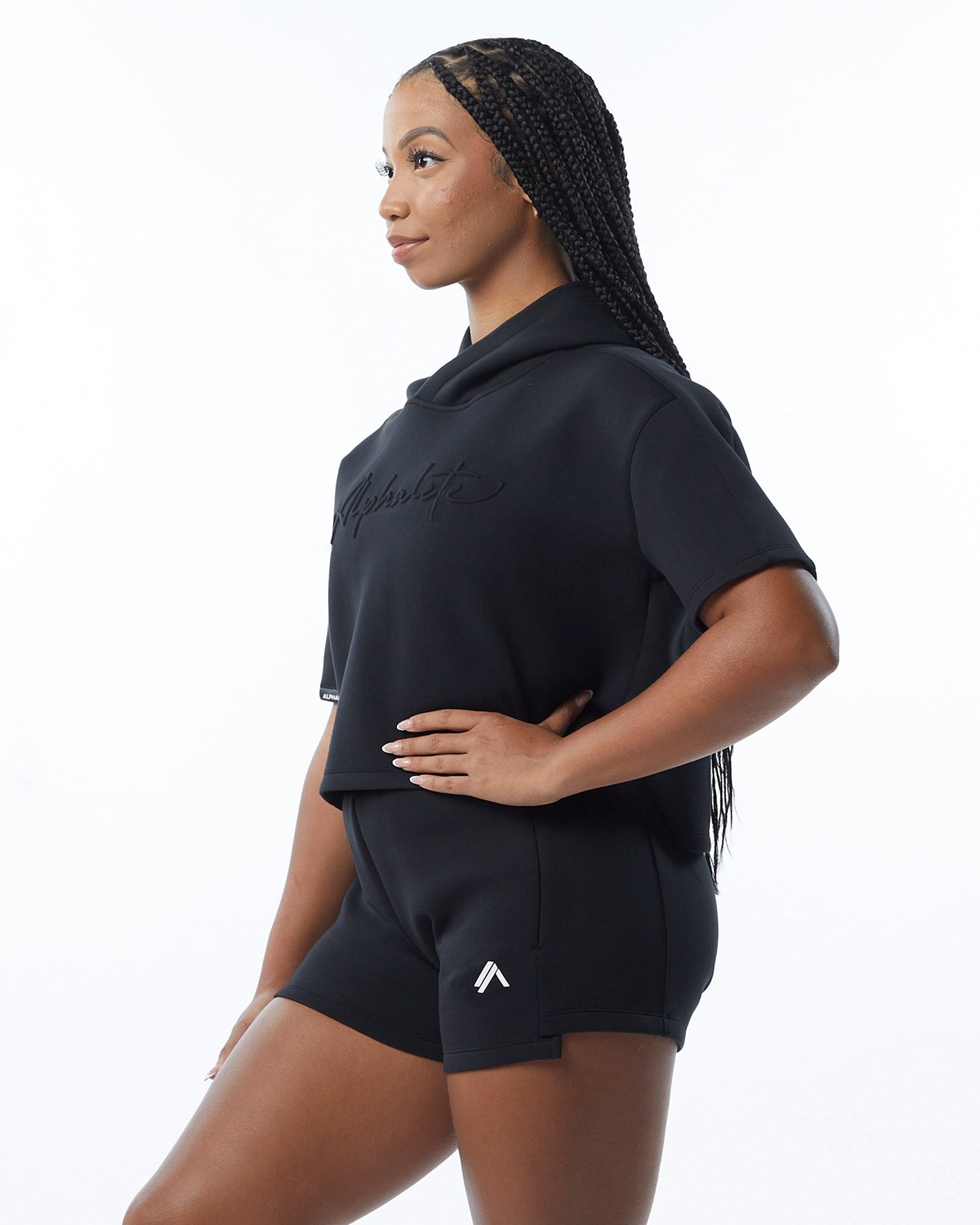 Alphalete Interlock Knit Crop Hoodie Sort | FTIQG4387