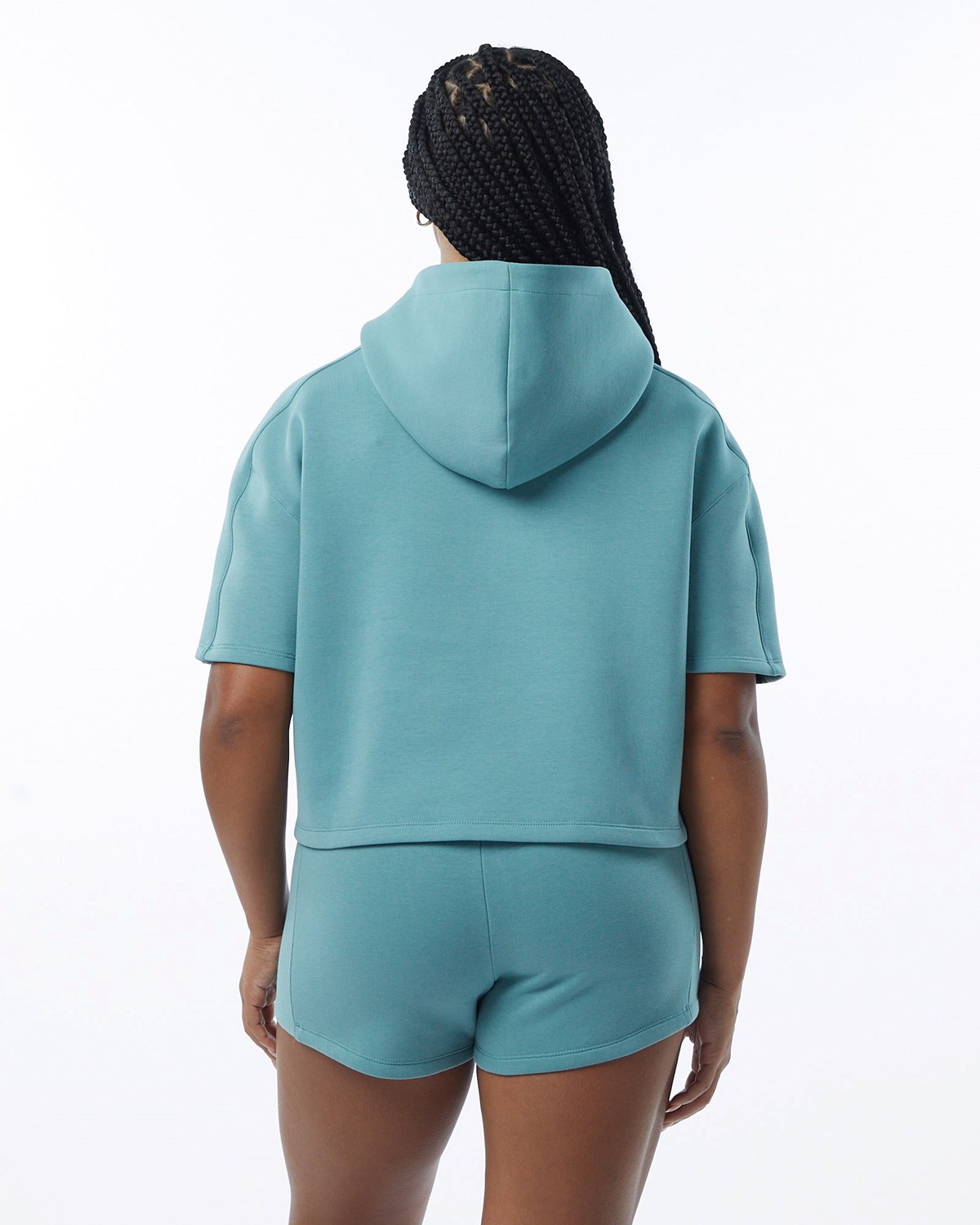 Alphalete Interlock Knit Crop Hoodie Teal | YCWIU4601