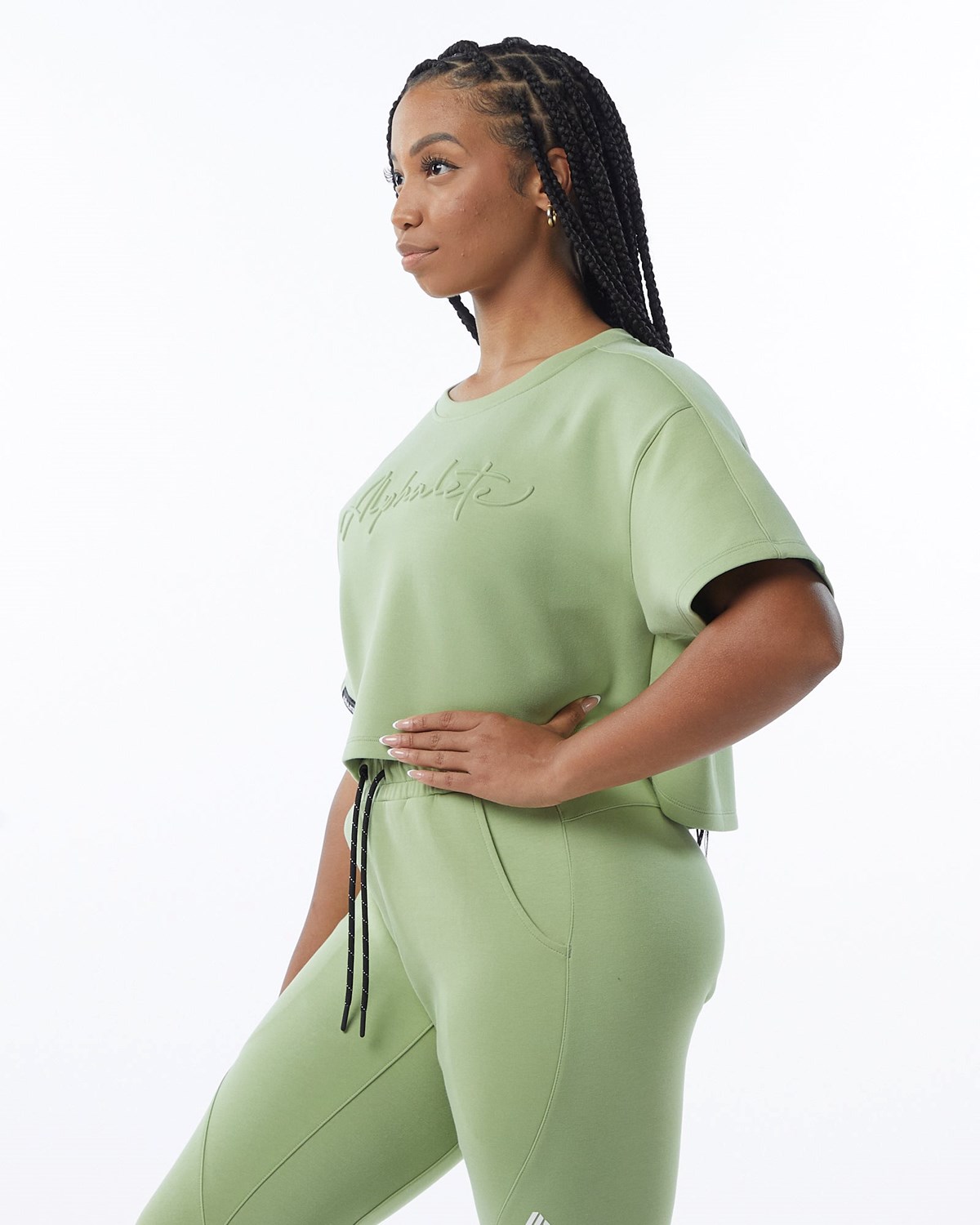 Alphalete Interlock Knit Crop Pullover Lysegrøn | QCNIT9765