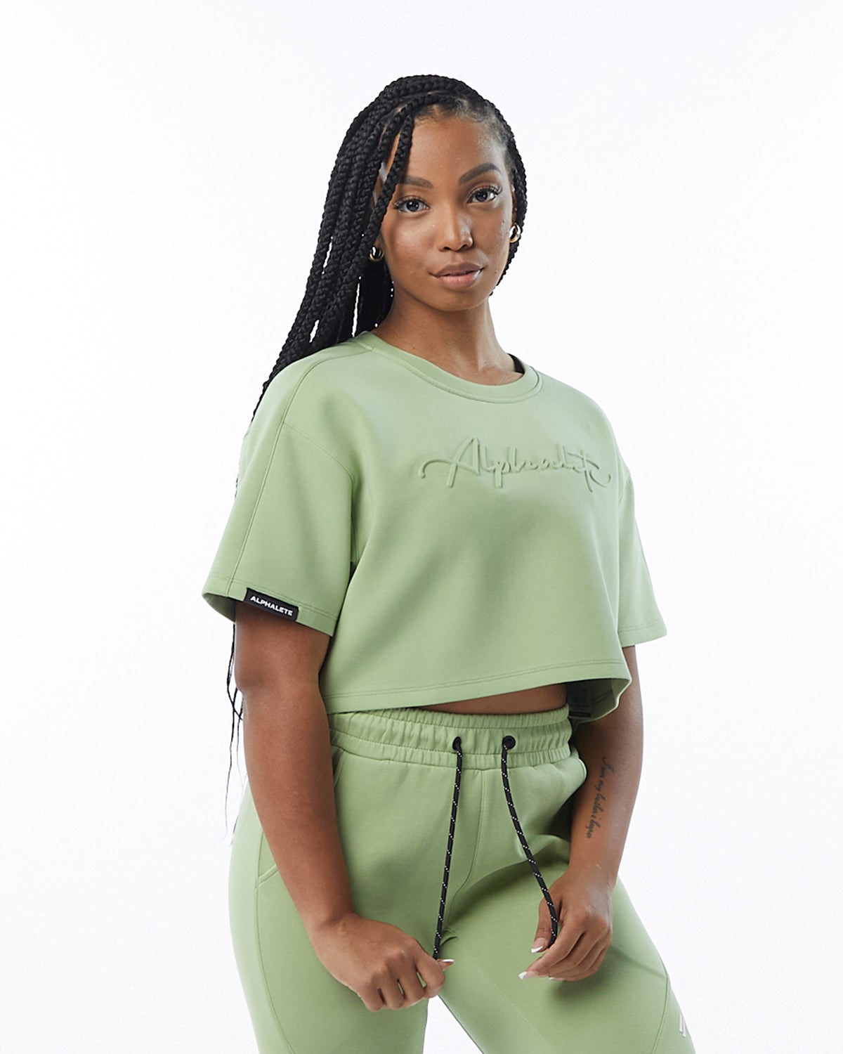 Alphalete Interlock Knit Crop Pullover Lysegrøn | QCNIT9765