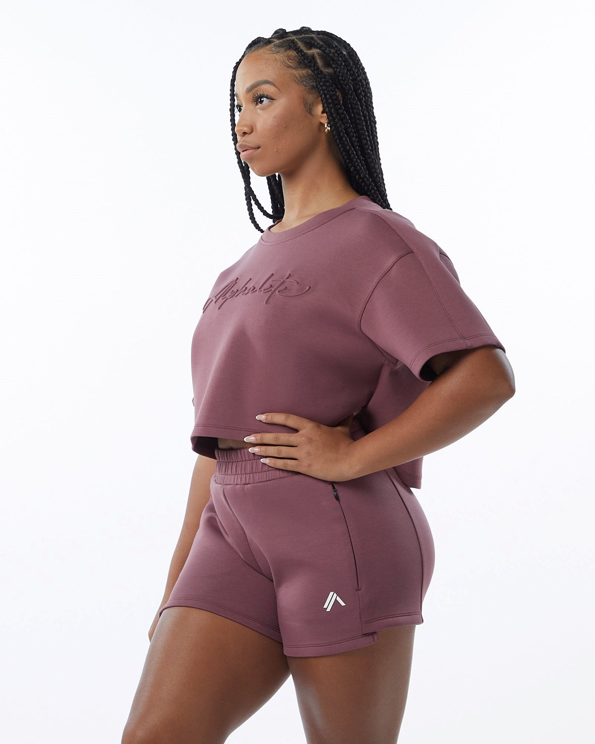 Alphalete Interlock Knit Crop Pullover Mauve | CSWQU6954