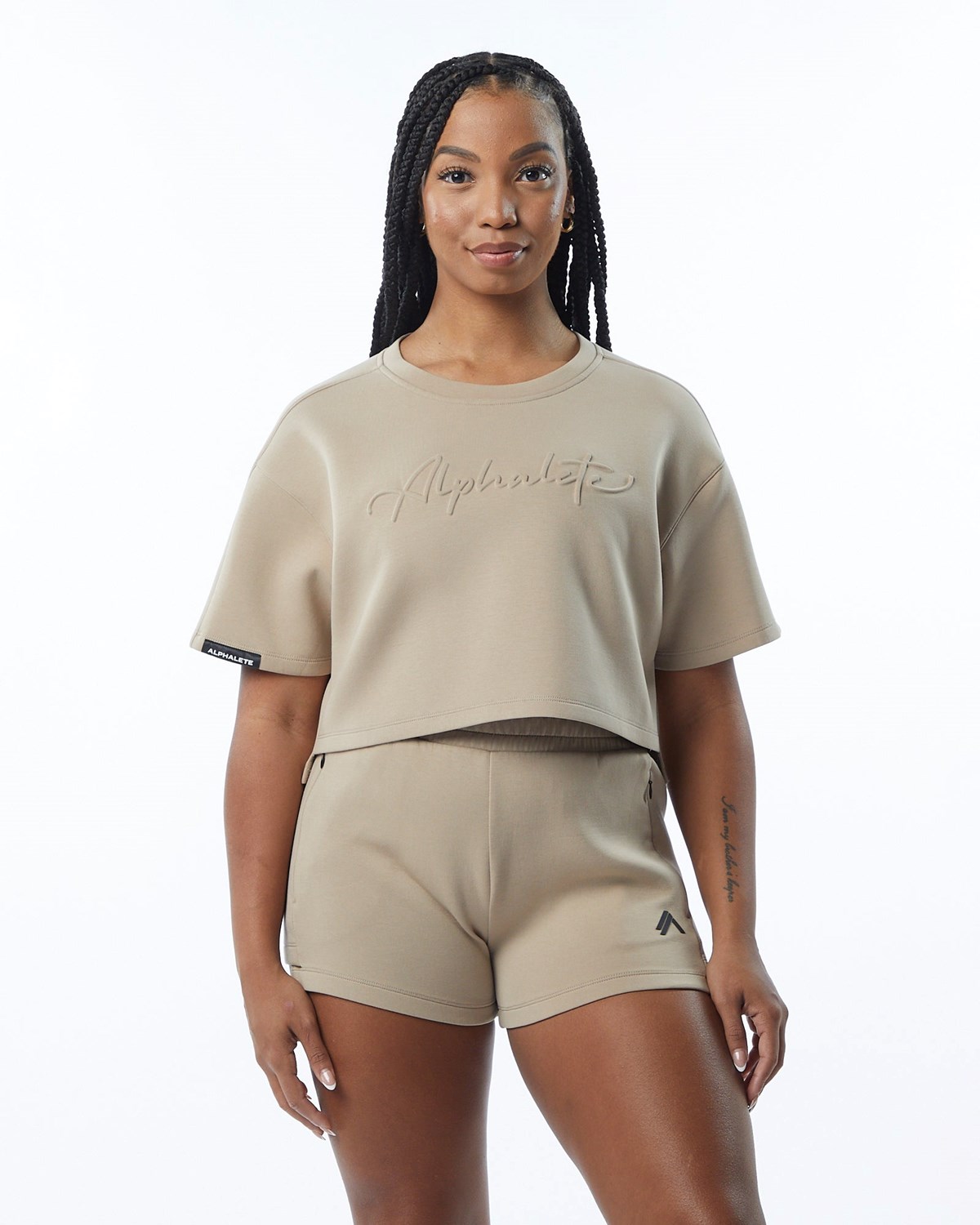 Alphalete Interlock Knit Crop Pullover Tan | BTZRE2185