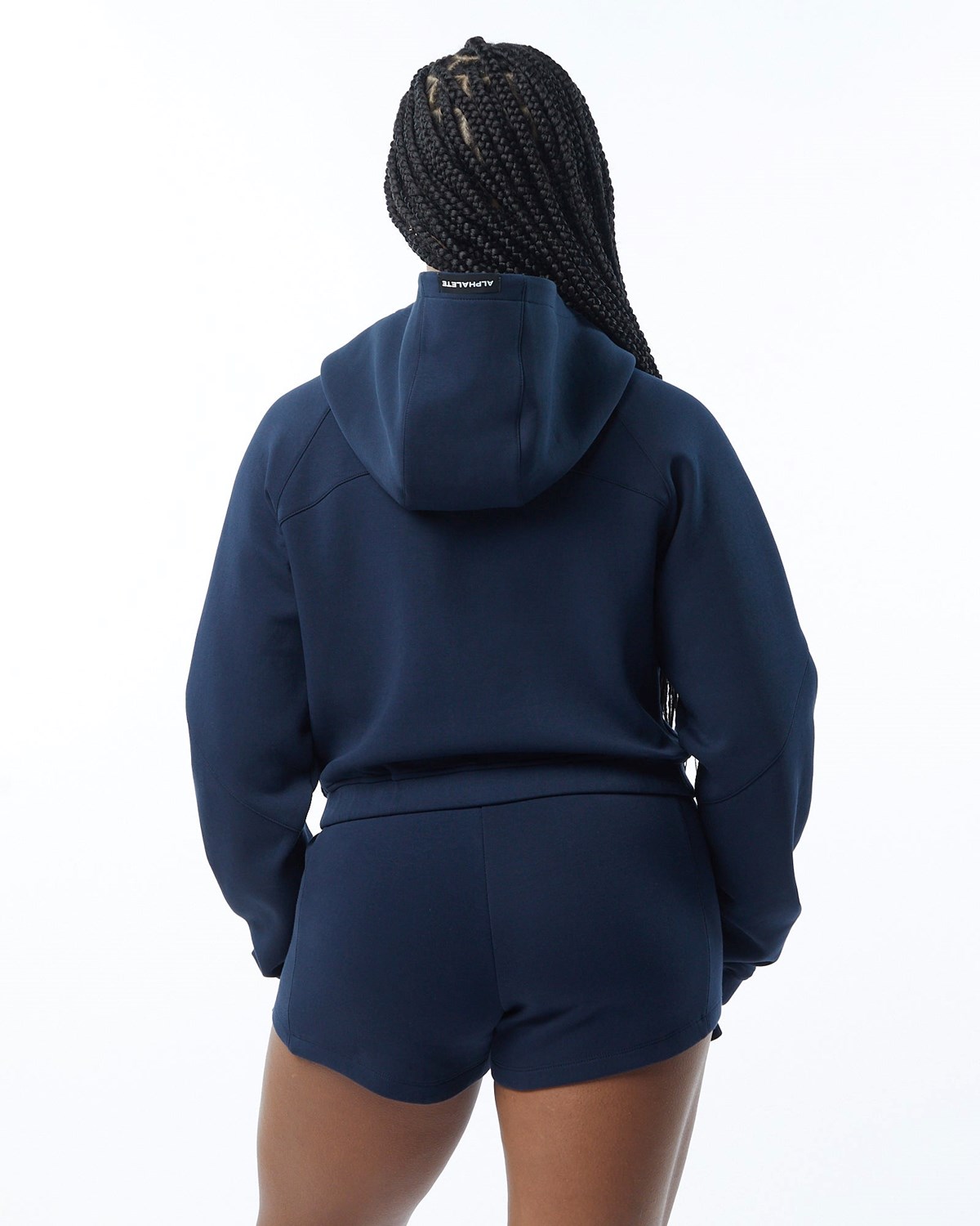 Alphalete Interlock Knit Crop-Zip Hoodie Mørkeblå | DPSHW8654