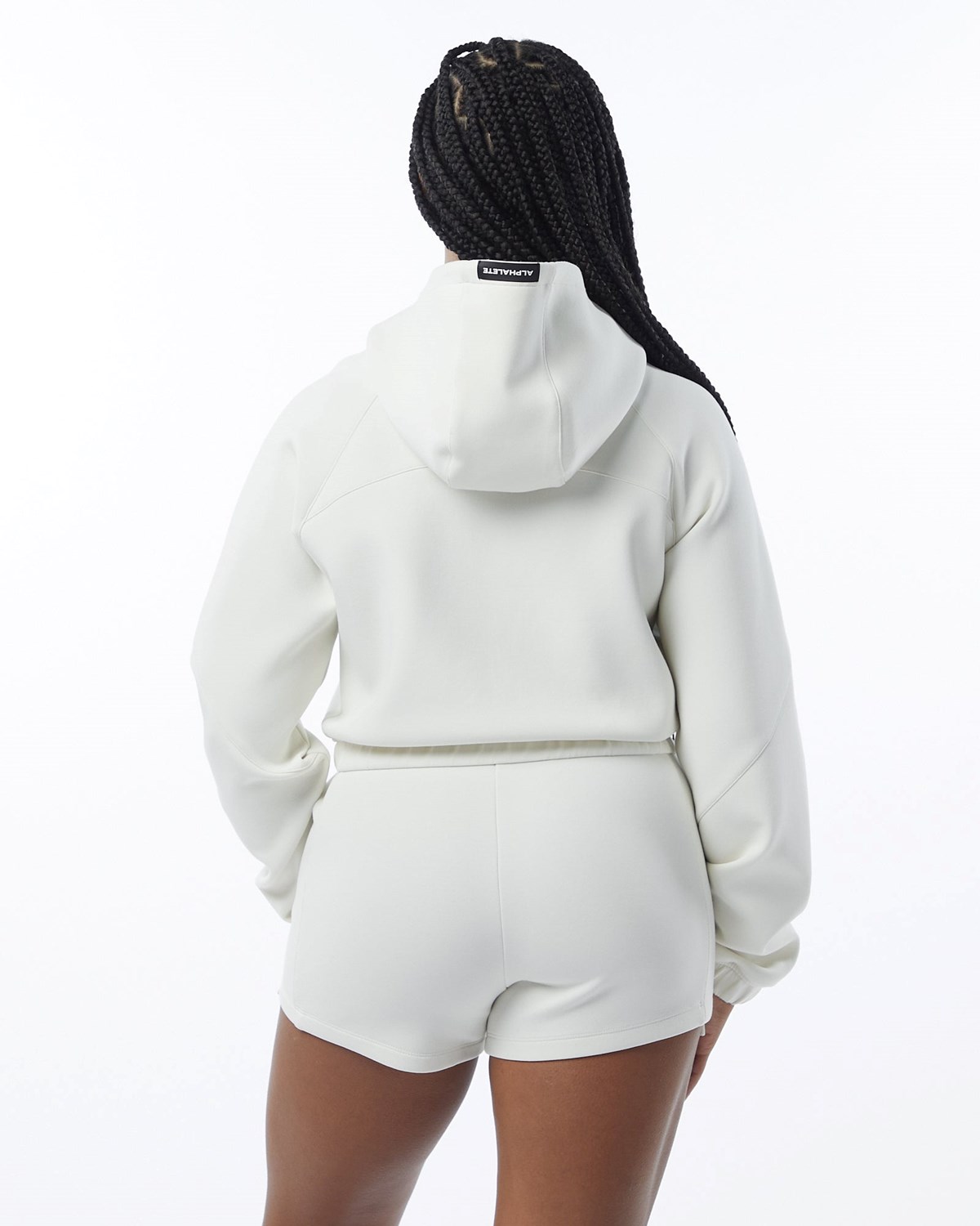 Alphalete Interlock Knit Crop-Zip Hoodie Hvide | ILYOM8172