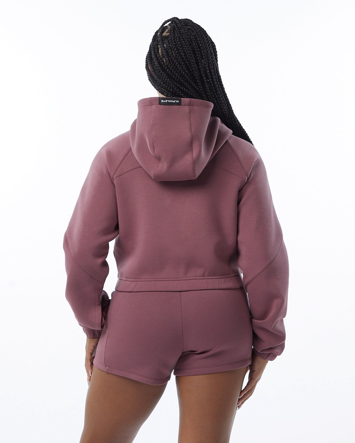 Alphalete Interlock Knit Crop-Zip Hoodie Mauve | JYXVC3659