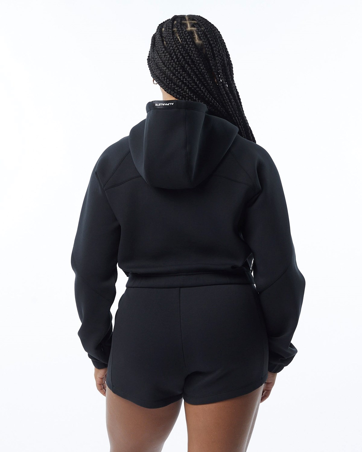 Alphalete Interlock Knit Crop-Zip Hoodie Sort | QSIDR6985