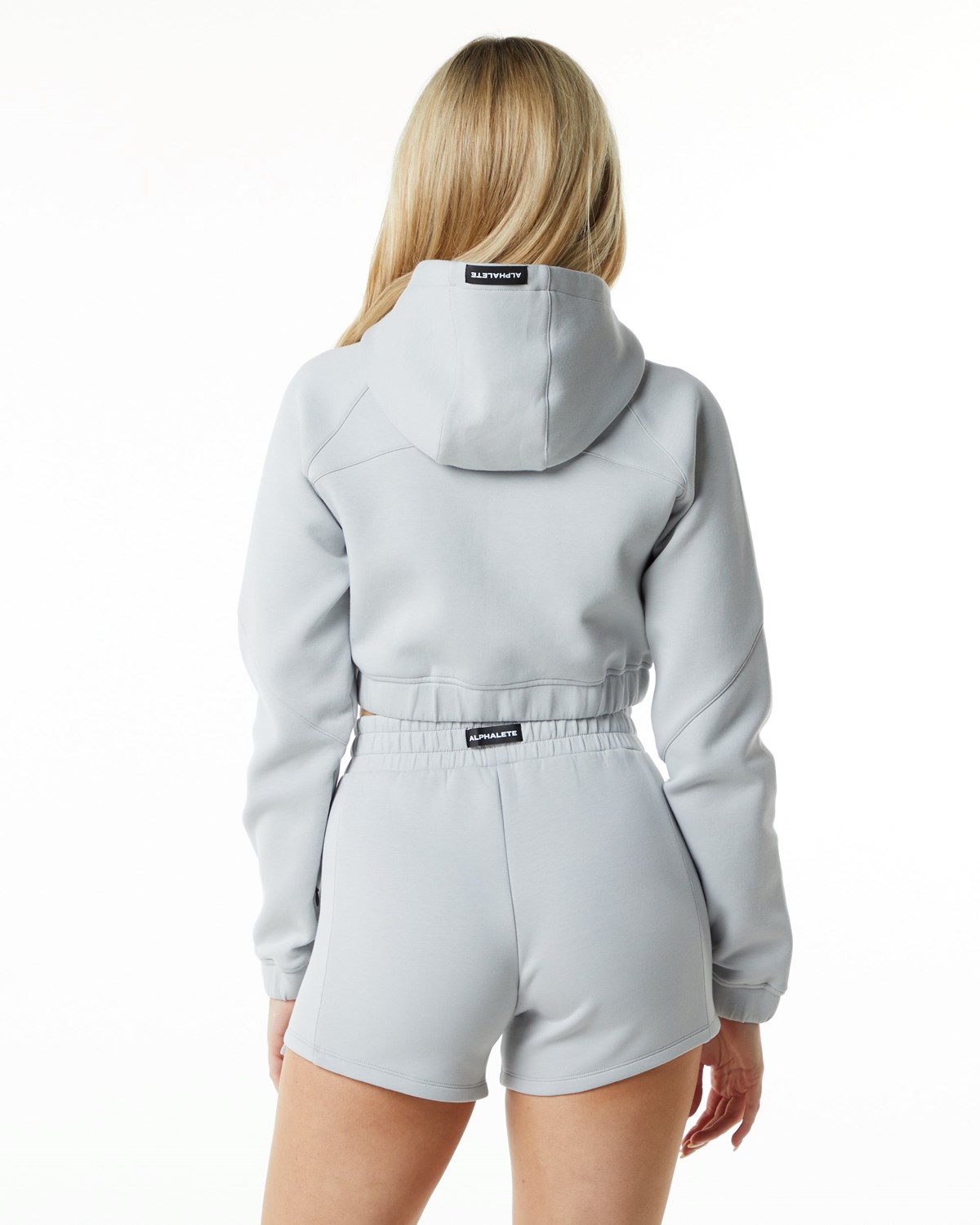 Alphalete Interlock Knit Crop-Zip Hoodie Grå | SZGFA0645