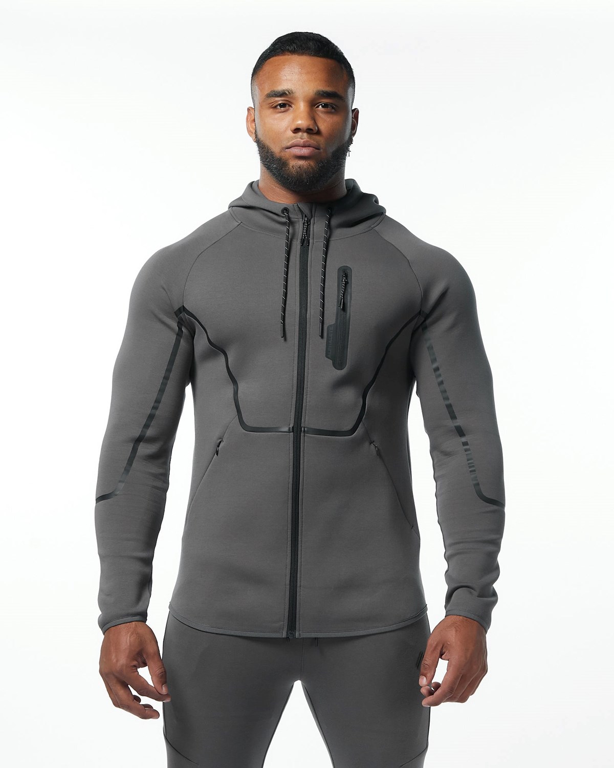 Alphalete Interlock Knit Full-Zip Hoodie Charcoal | JLHBE9256