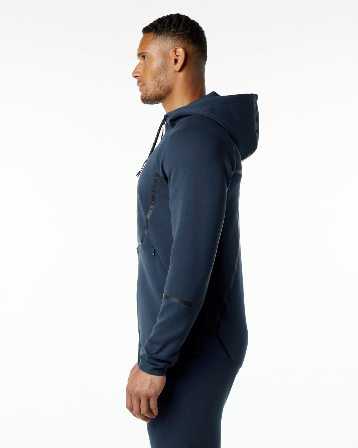 Alphalete Interlock Knit Full-Zip Hoodie Mørkeblå | UQCNI9204