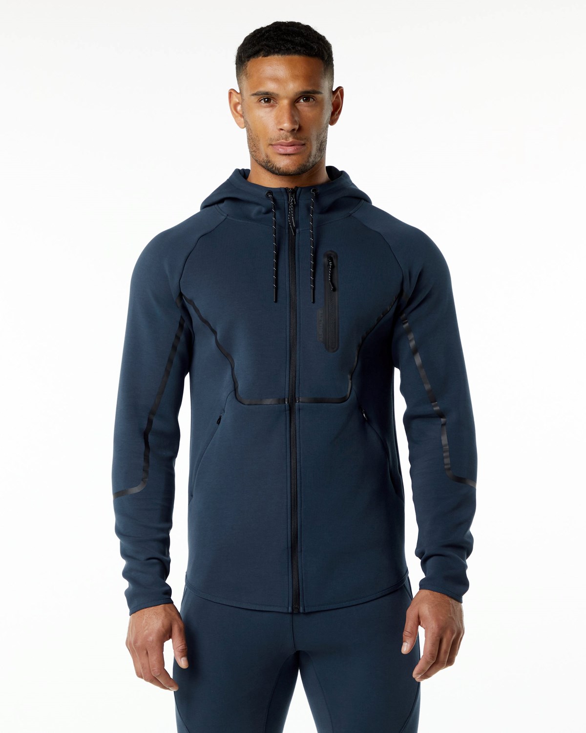 Alphalete Interlock Knit Full-Zip Hoodie Mørkeblå | UQCNI9204