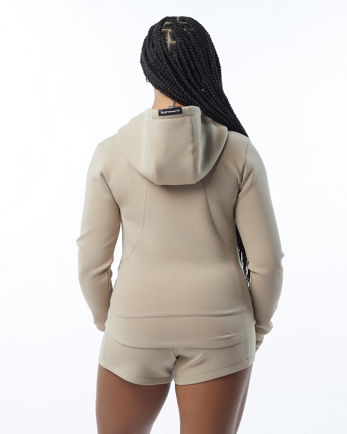 Alphalete Interlock Knit Full-Zip Hoodie Tan | XQANZ6518