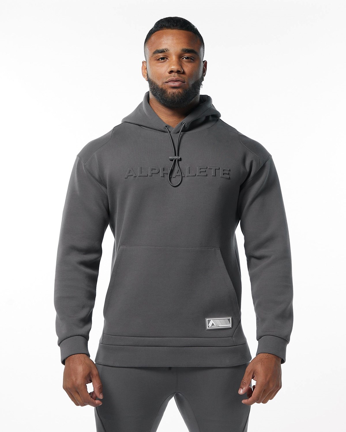 Alphalete Interlock Knit Hoodie Charcoal | IEJHD3025