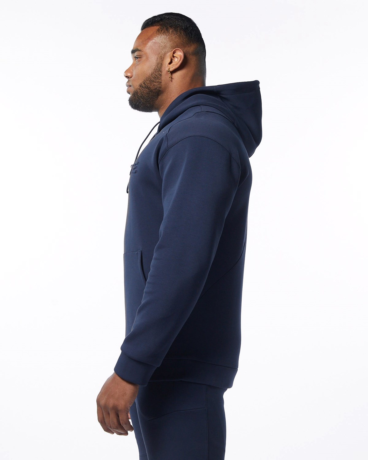 Alphalete Interlock Knit Hoodie Mørkeblå | HXRCT8157