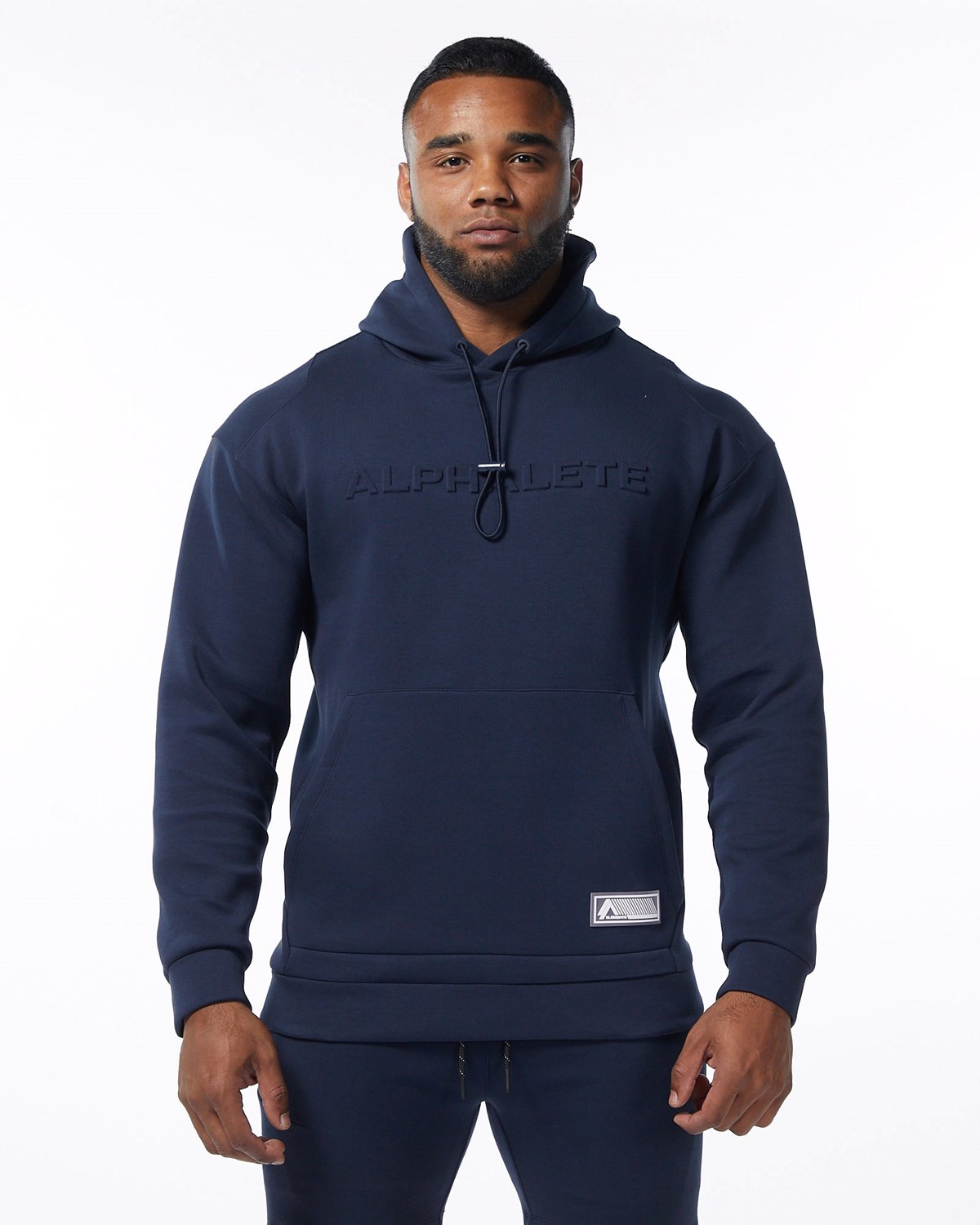 Alphalete Interlock Knit Hoodie Mørkeblå | HXRCT8157